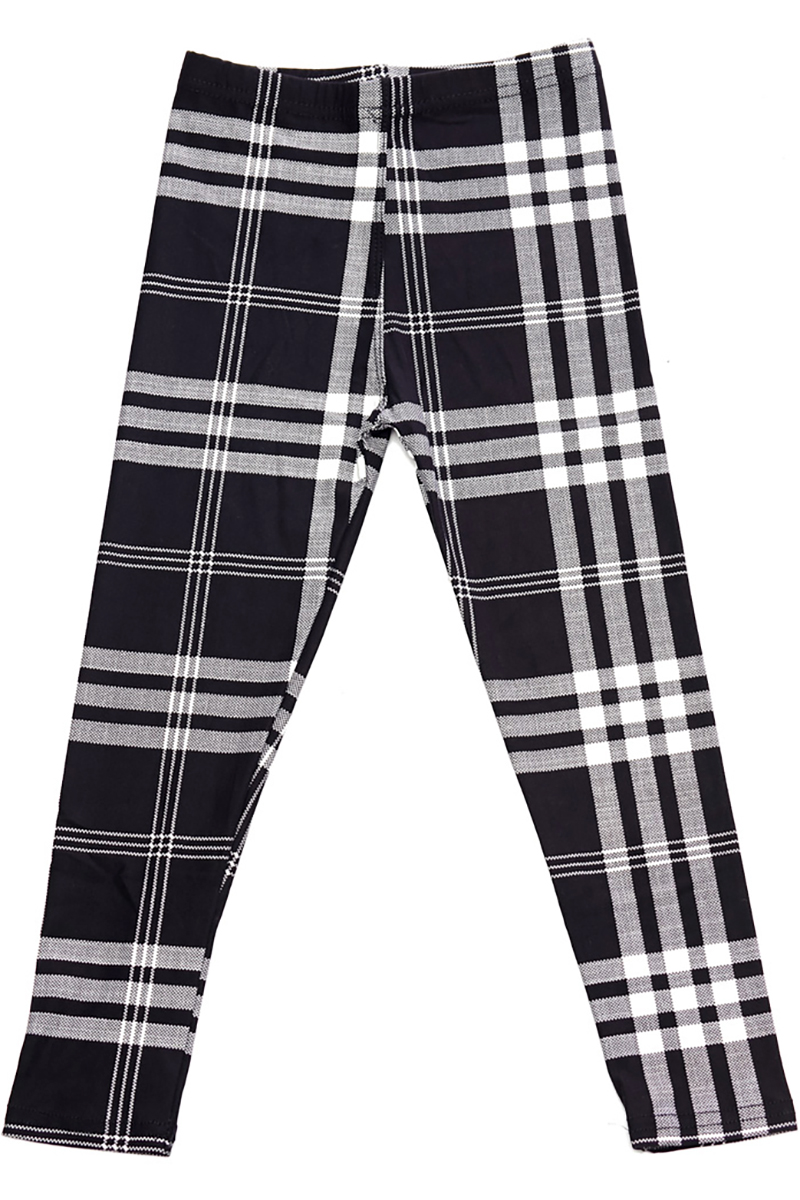 Wholesale Buttery Soft Black and White Plaid Kids Leggings