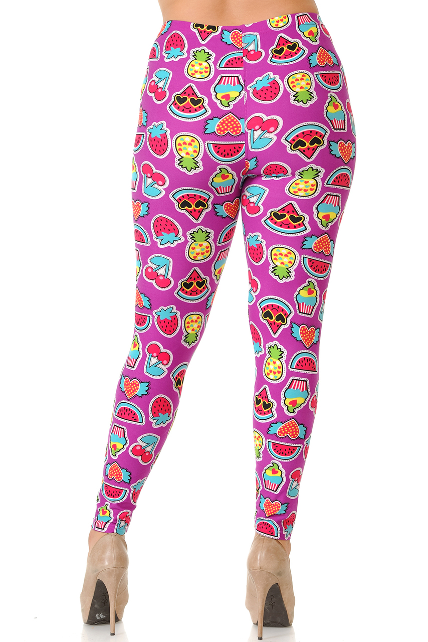 Wholesale Buttery Smooth  Cartoon Fruit Plus Size Leggings - 3X-5X