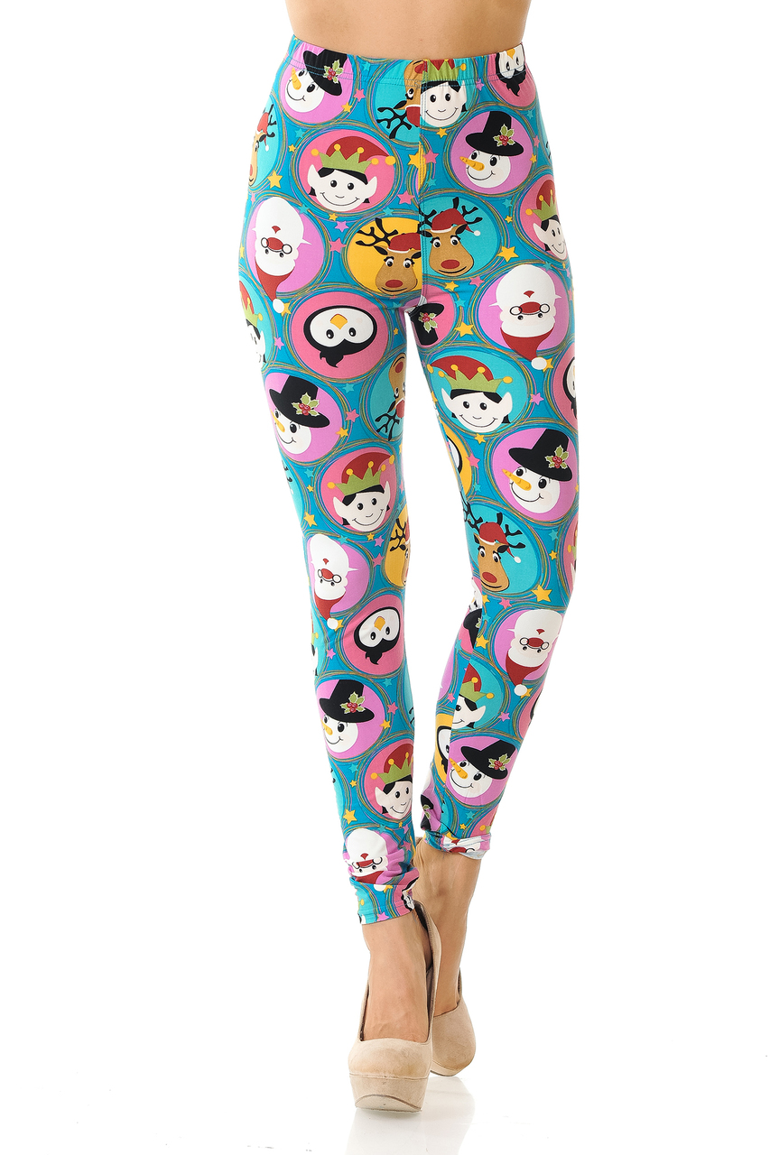 Wholesale Buttery Smooth Cute Christmas Faces Plus Size Leggings - 3X-5X