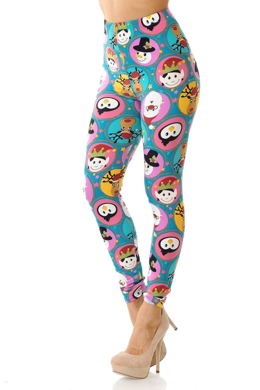 Wholesale Buttery Smooth Cute Christmas Faces Plus Size Leggings - 3X-5X