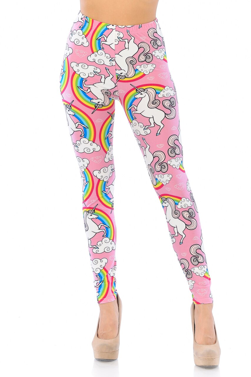 Wholesale Buttery Soft Pink Rainbow Unicorn Plus Size Leggings