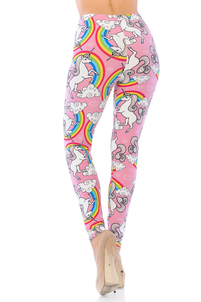 Wholesale Buttery Soft Pink Rainbow Unicorn Plus Size Leggings