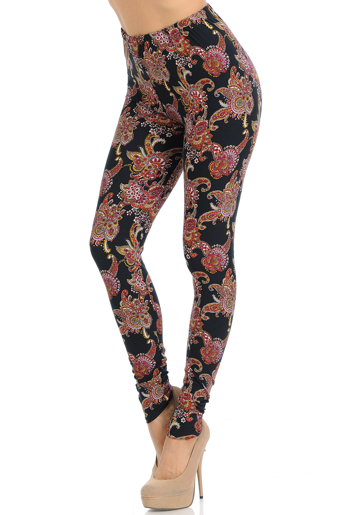 Wholesale Buttery Soft Cranberry Paisley Leggings