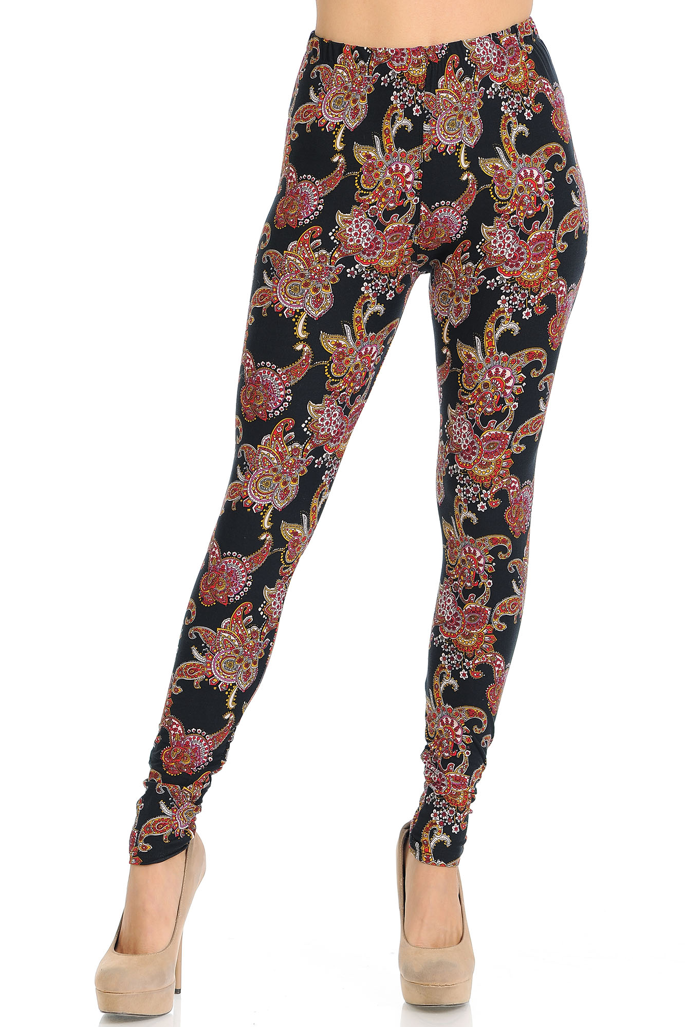 Wholesale Buttery Soft Cranberry Paisley Leggings