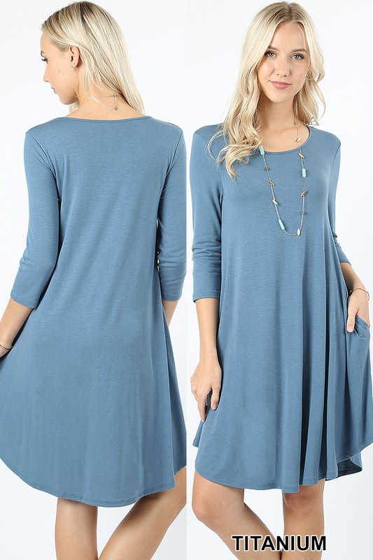 Wholesale 3/4 Sleeve Longline Round Hem Rayon Tunic with Pockets