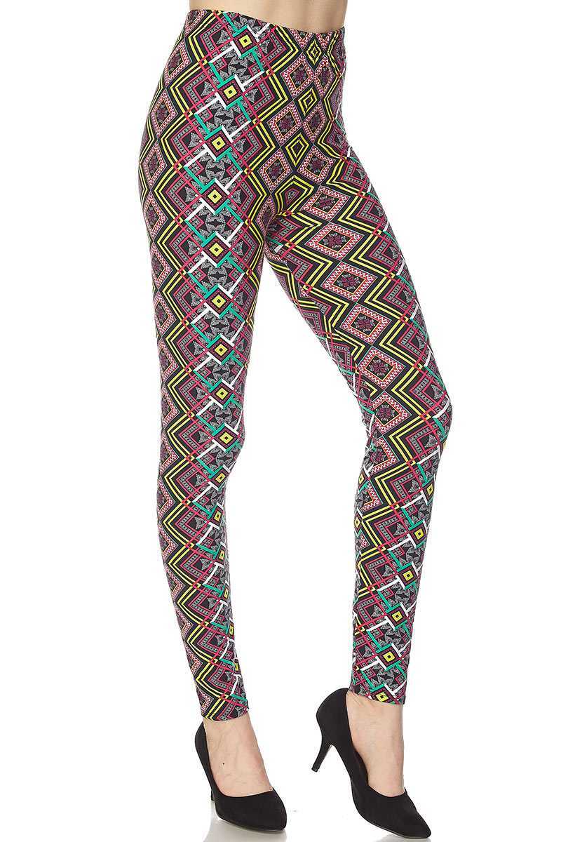 Wholesale Buttery Soft Angled Colorful Symmetry Plus Size Leggings