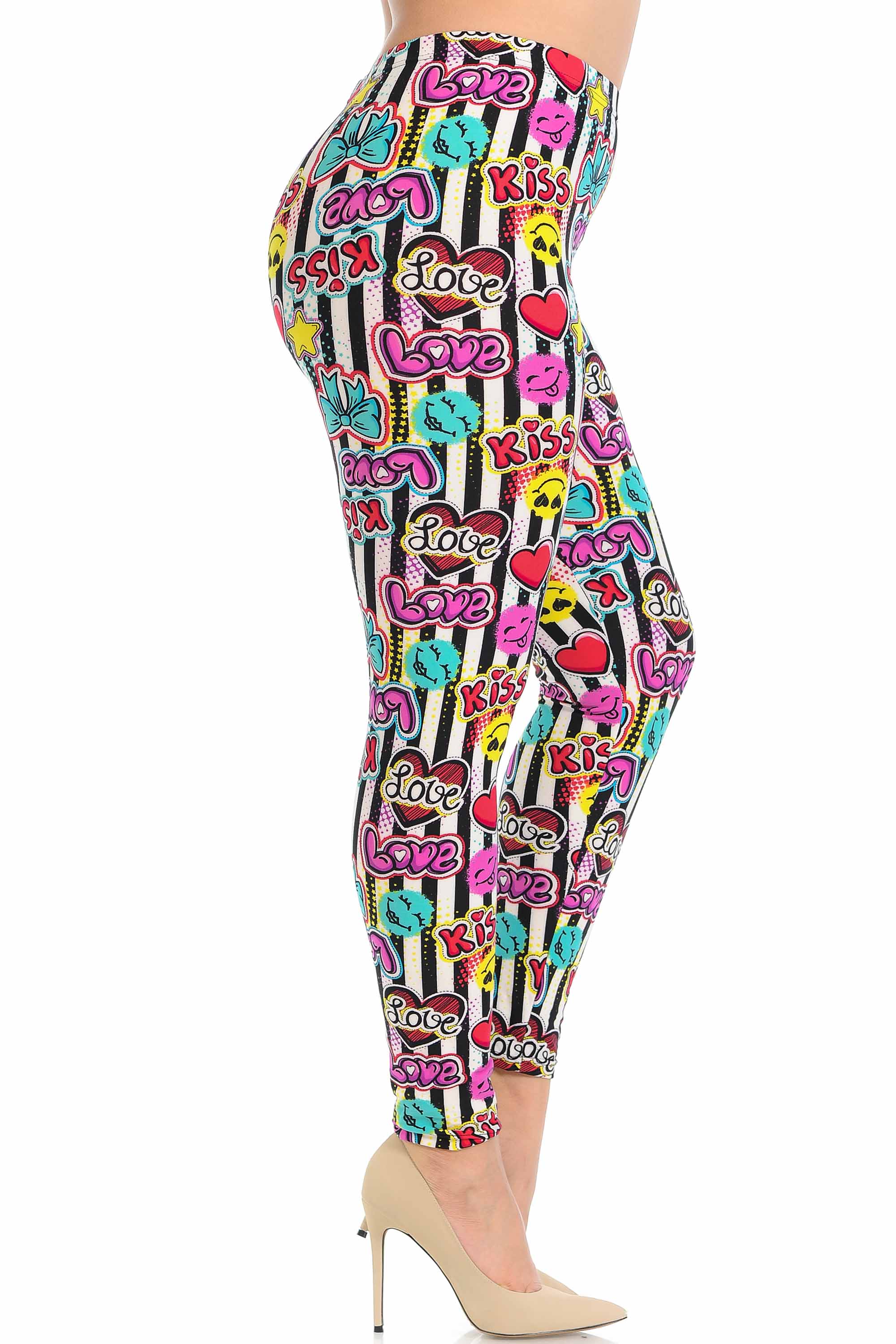 Brushed Stripes Love and Kisses Plus Size Leggings - 3X-5X