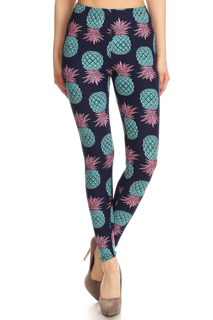 Wholesale Buttery Soft Teal Pineapple Leggings - EEVEE