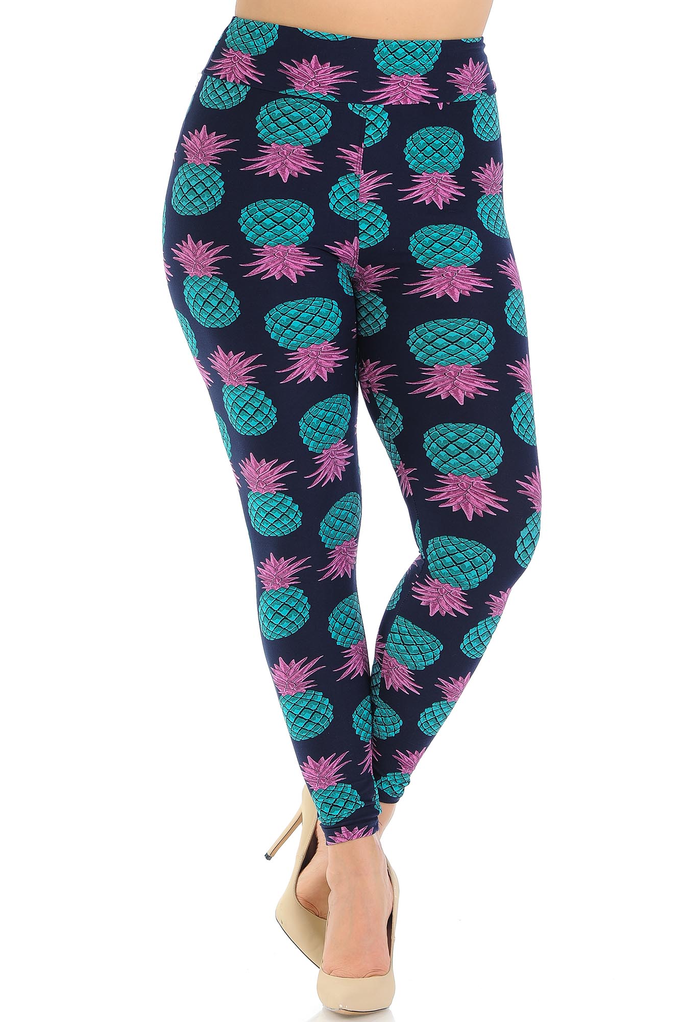 Wholesale Buttery Smooth Teal Pineapple High Waisted Plus Size Leggings - EEVEE