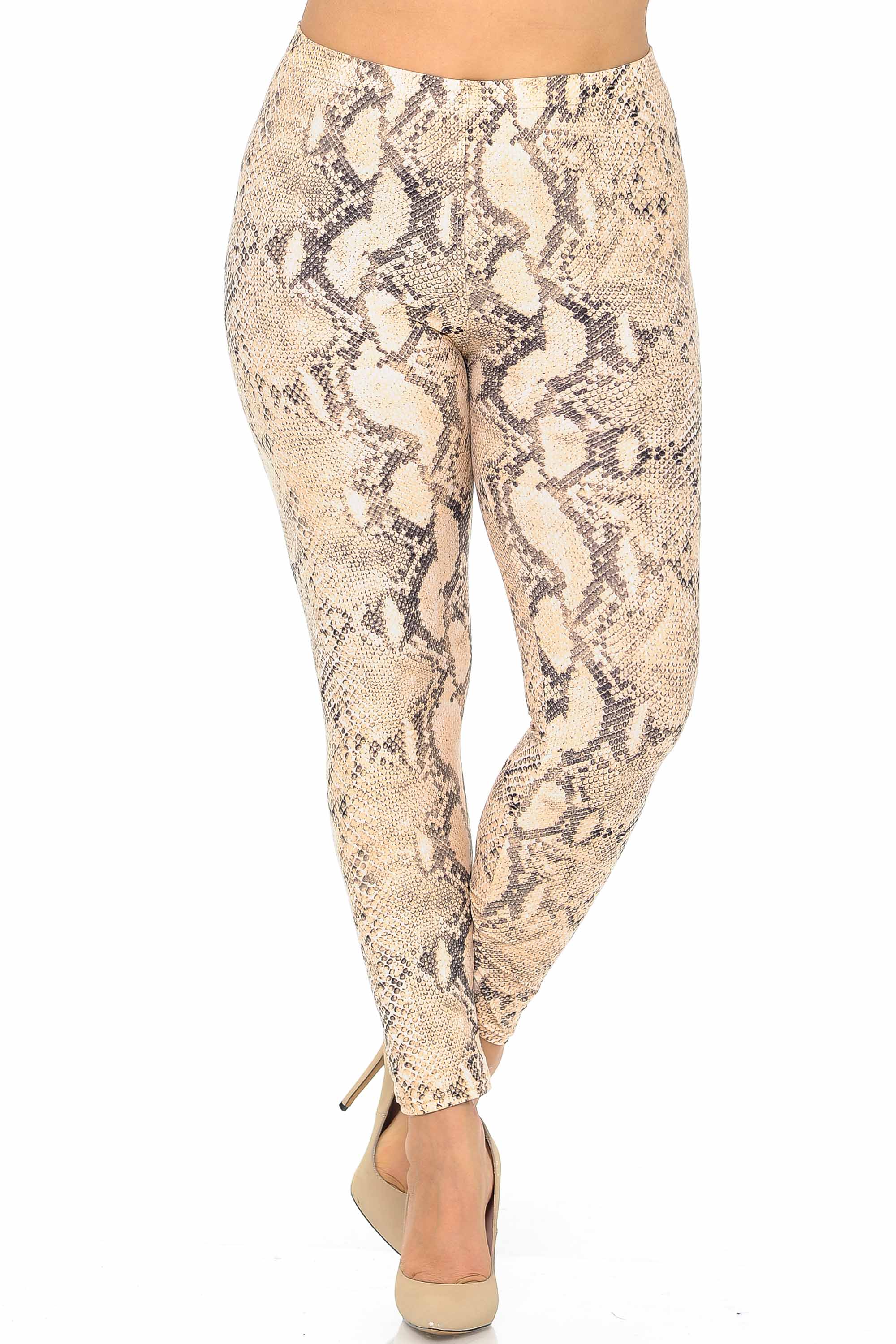 Wholesale Buttery Smooth Cream Snakeskin Extra Plus Size Leggings - 3X-5X