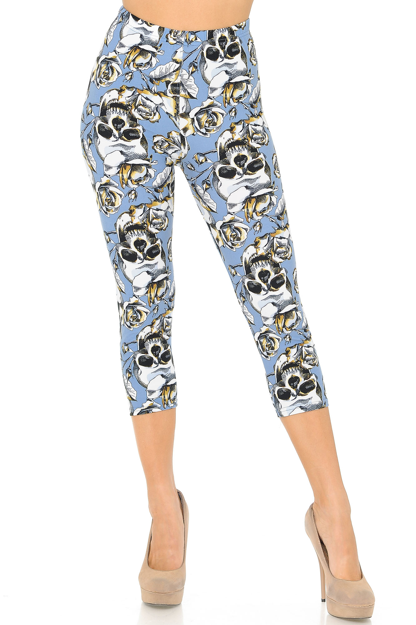 Wholesale Buttery Smooth Charcoal Rose Sugar Skull Capris