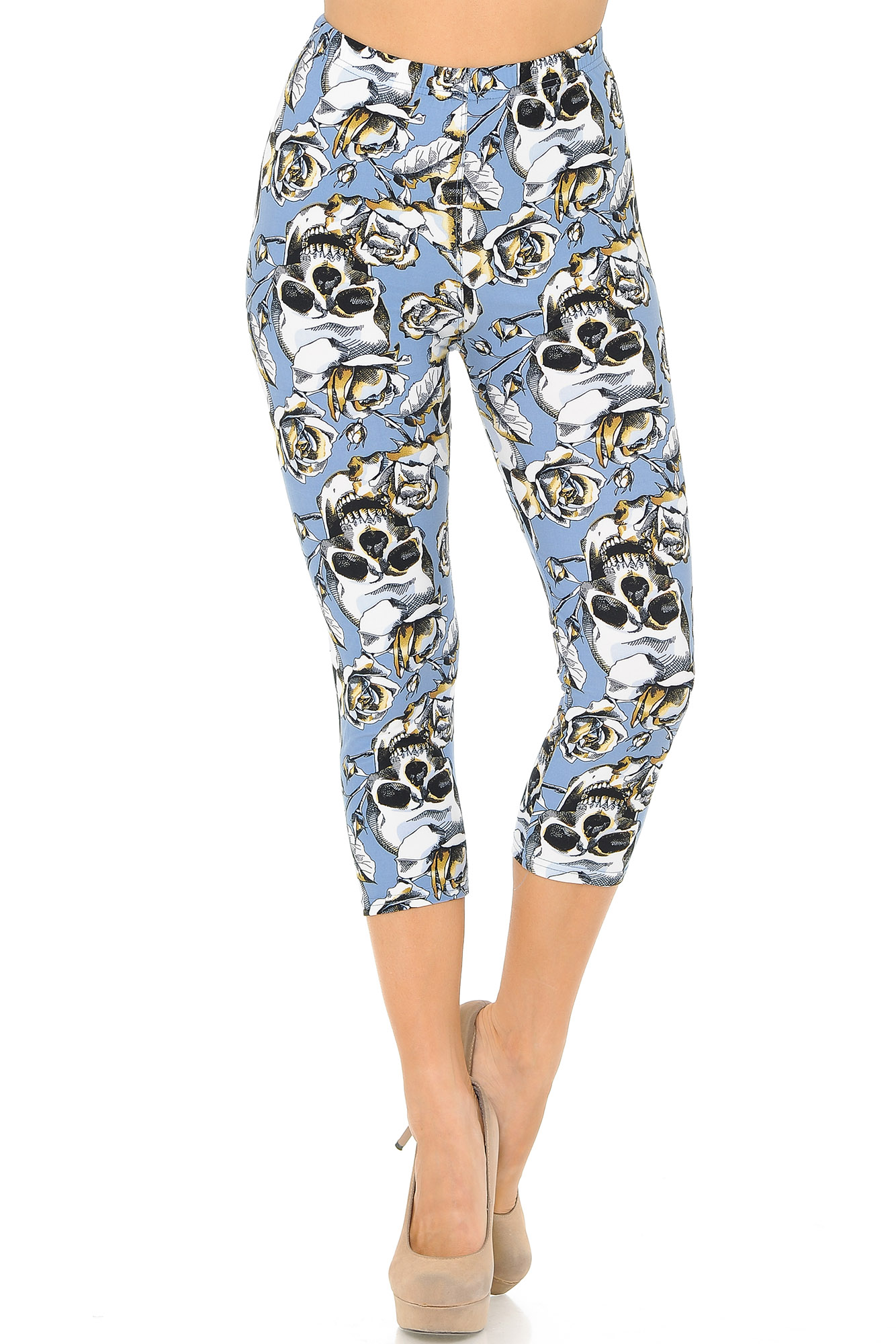 Wholesale Buttery Smooth Charcoal Rose Sugar Skull Capris