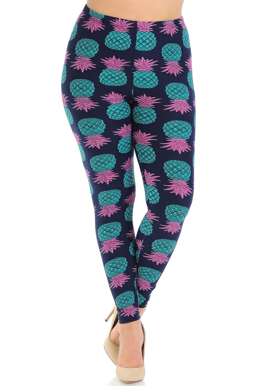 Wholesale Buttery Smooth Teal Pineapple Plus Size Leggings - EEVEE