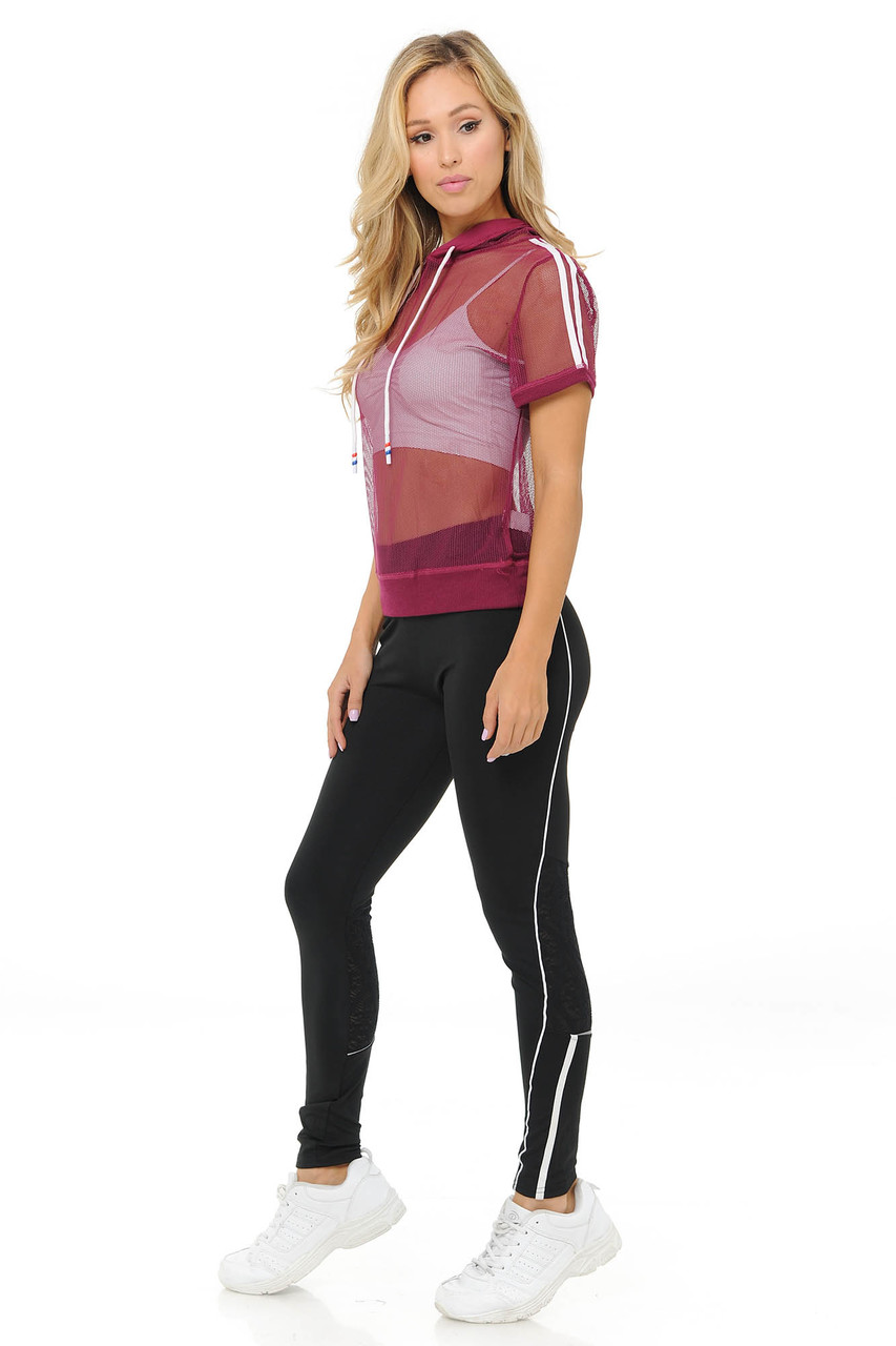 Wholesale Premium Select Full Mesh Jacket with Slenderize Workout Leggings Set - Red