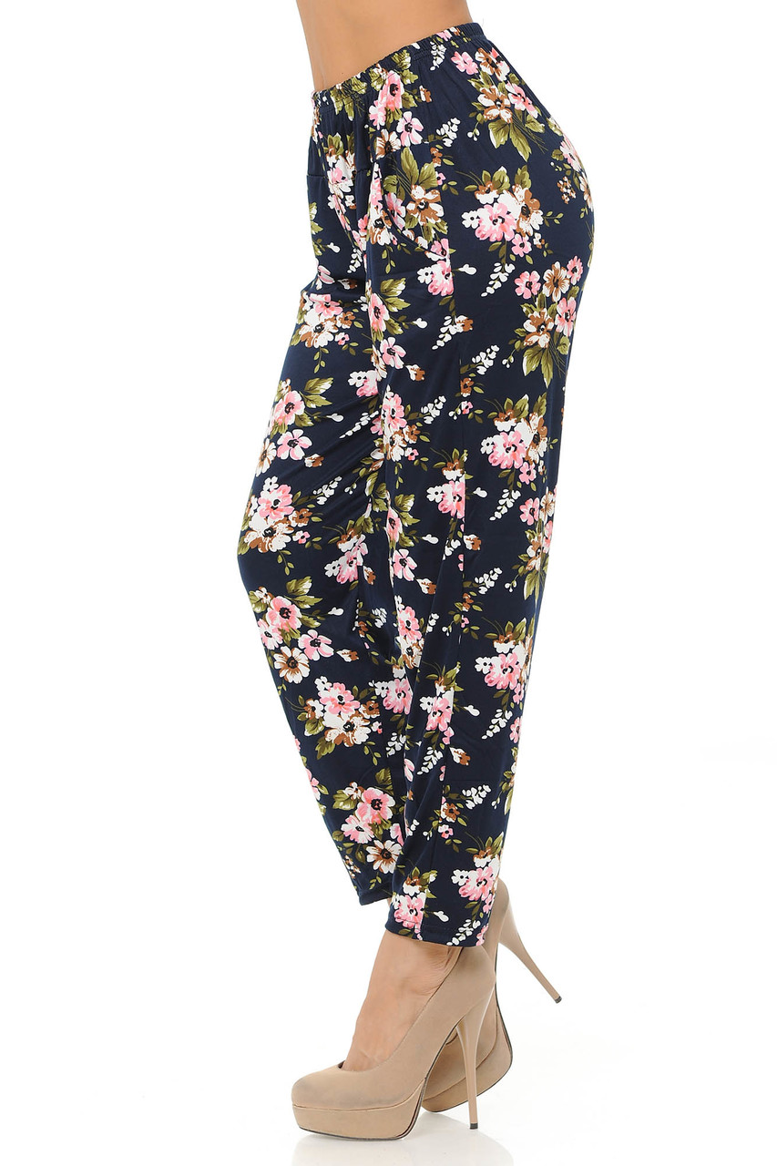 Wholesale Buttery Smooth Pretty Pink Floral Harem Pant