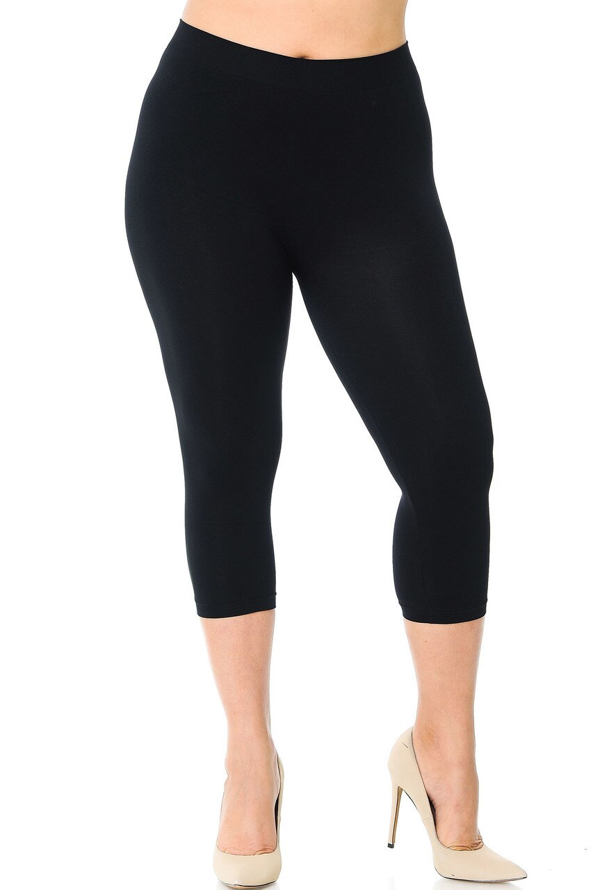 Wholesale Premium Nylon Spandex Solid Basic Plus Size Capris