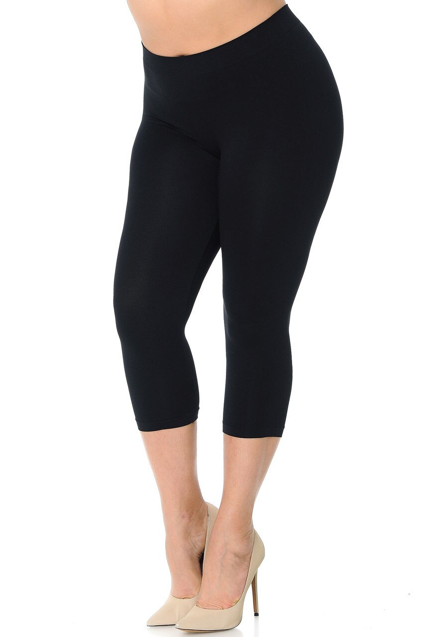 Wholesale Premium Nylon Spandex Solid Basic Plus Size Capris