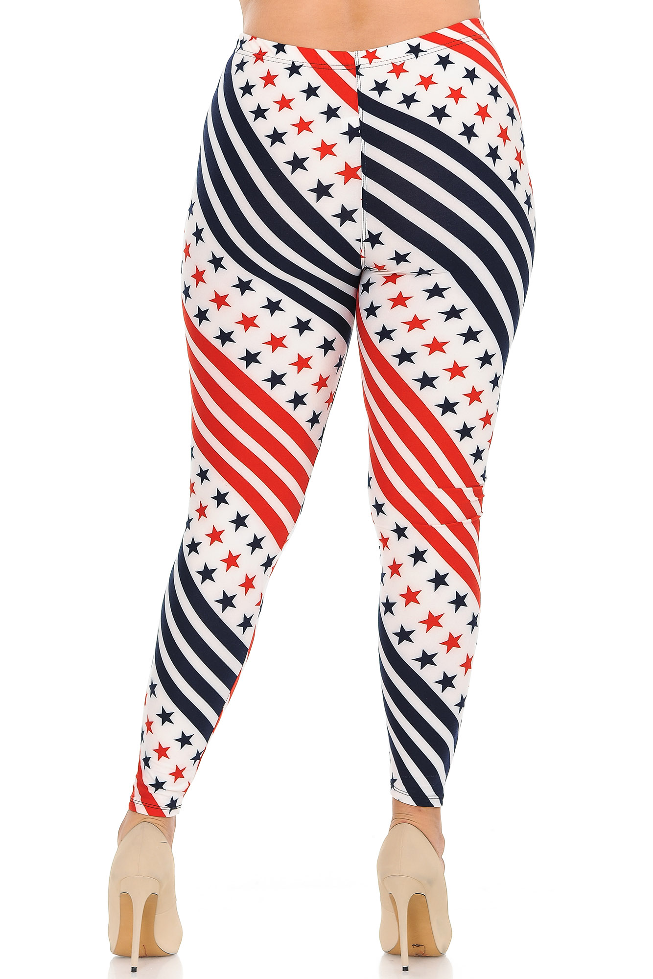 Wholesale Buttery Smooth Twirling Stars and Stripes USA Flag Plus Size Leggings