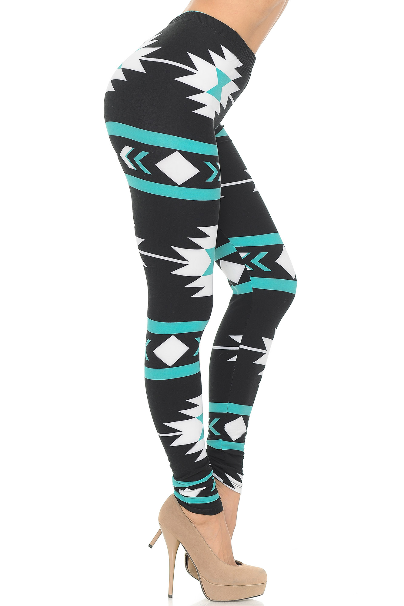 Wholesale Buttery Smooth Mint on Black Azteca Tribal Leggings