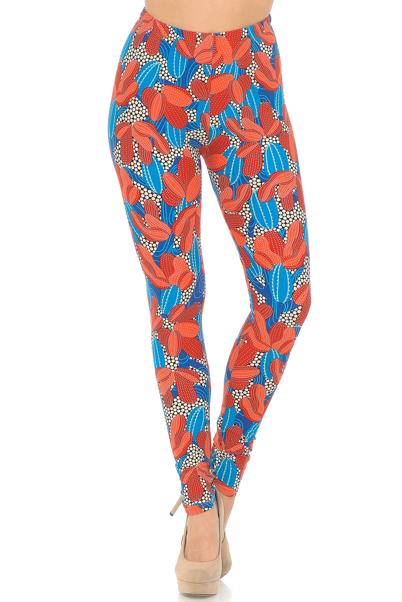 Wholesale Buttery Smooth Red and Blue Cactus Leggings