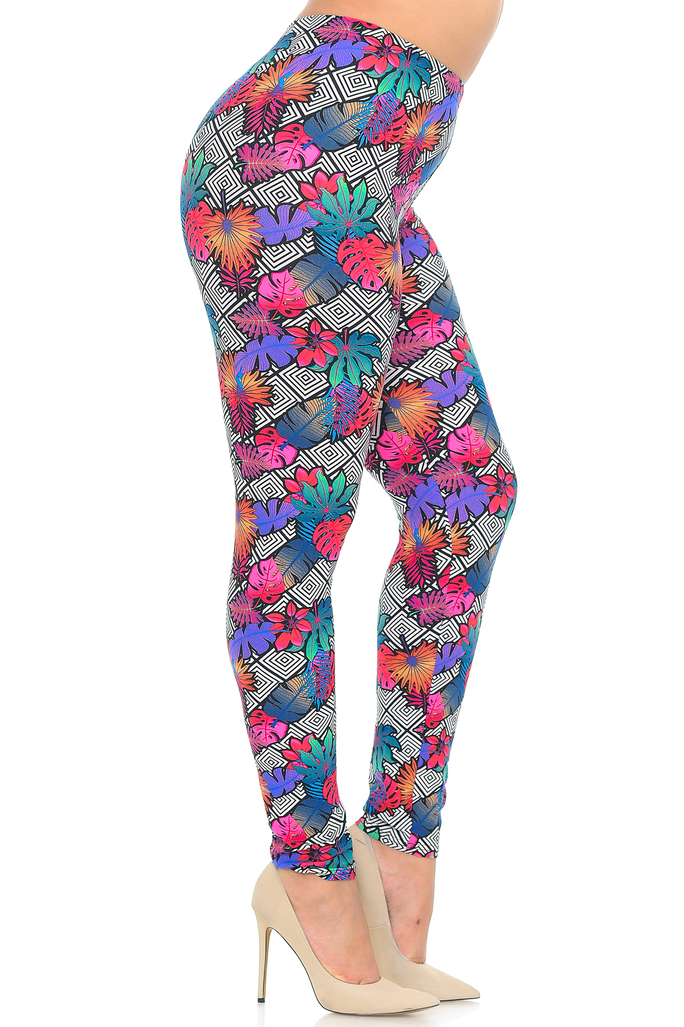 Wholesale Buttery Smooth Rainbow Foliage Extra Plus Size Leggings - 3X-5X