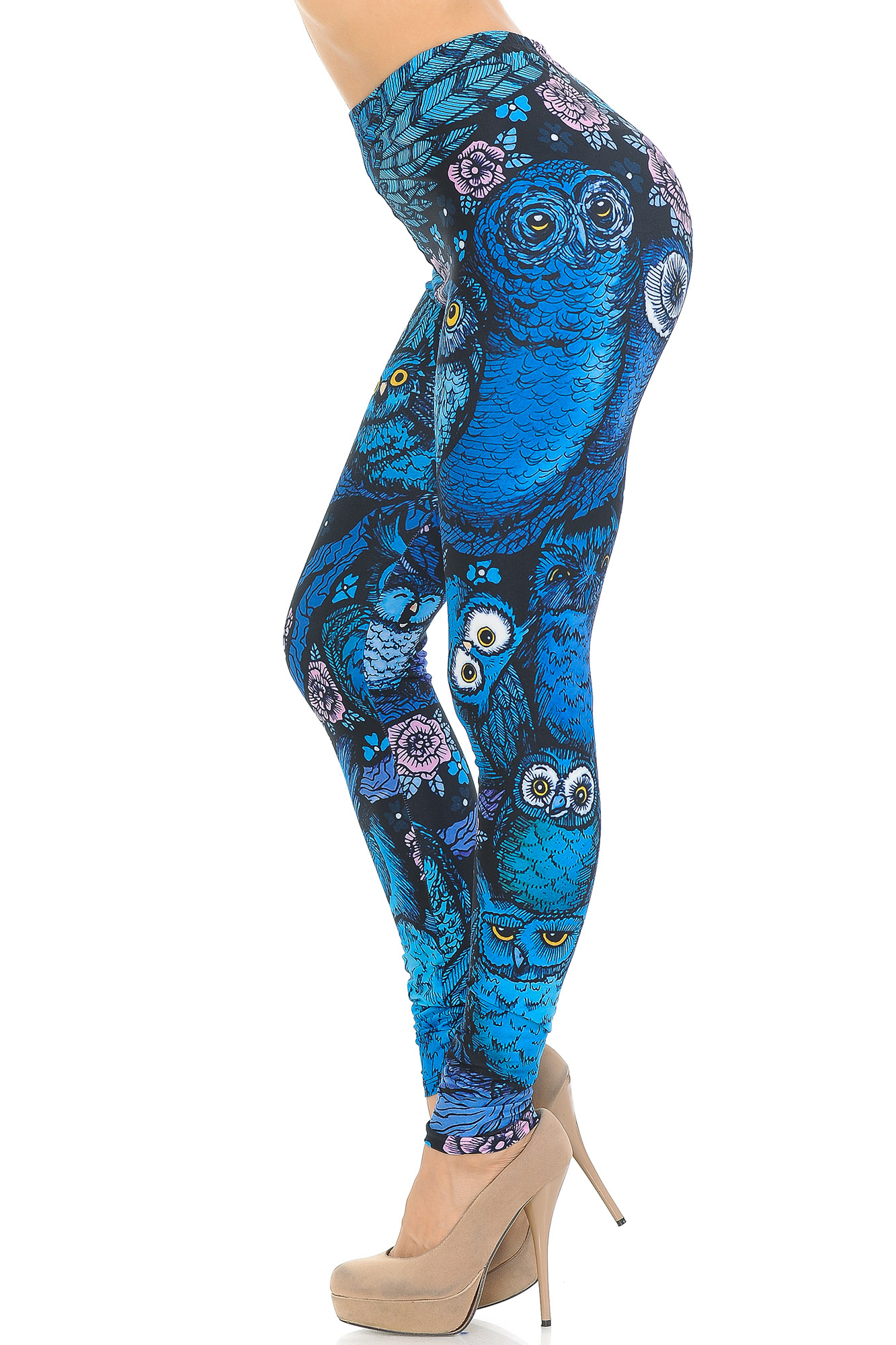 Wholesale Creamy Soft Blue Owl Collage Leggings - USA Fashion™