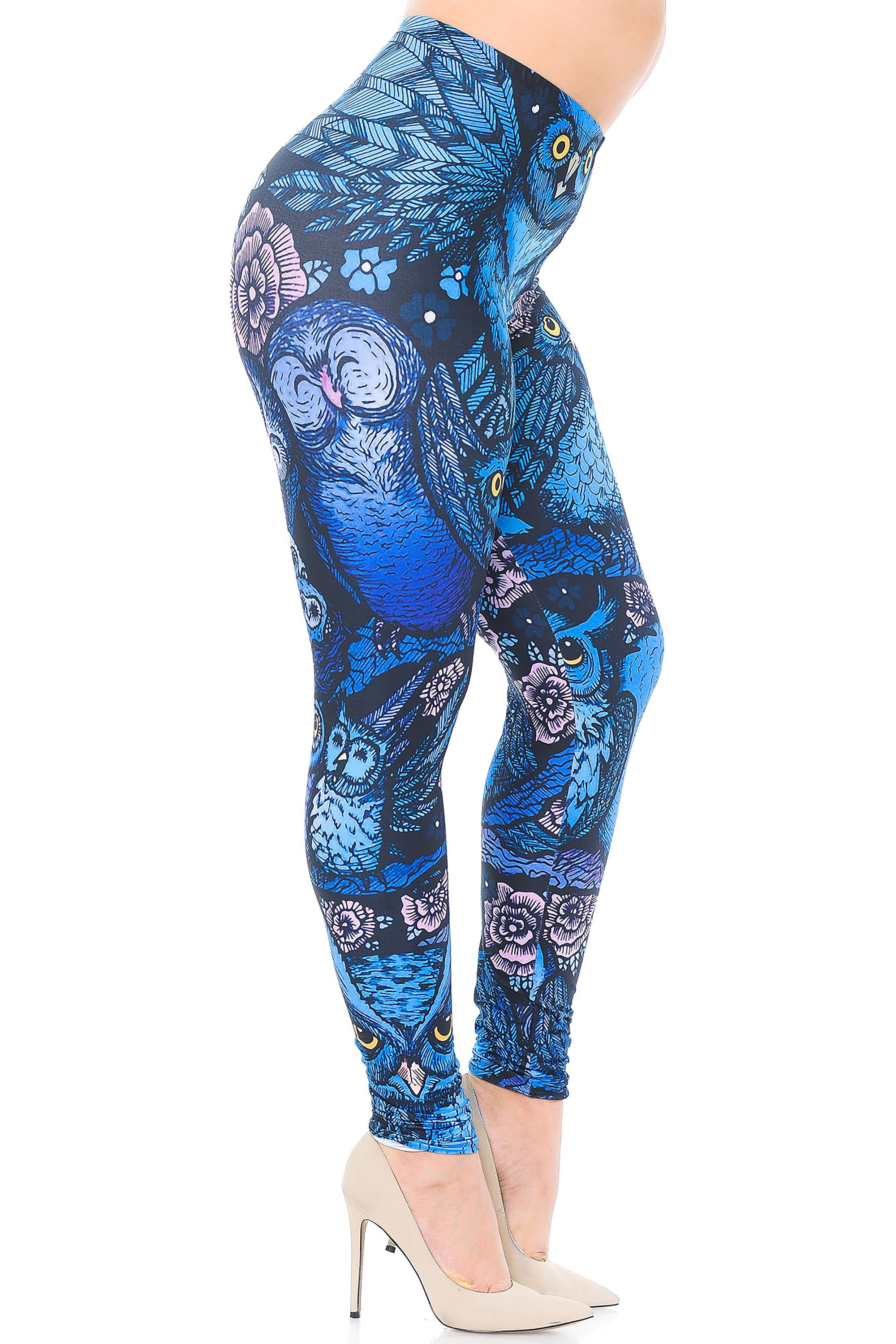 Wholesale Creamy Soft Blue Owl Collage Plus Size Leggings - USA Fashion™