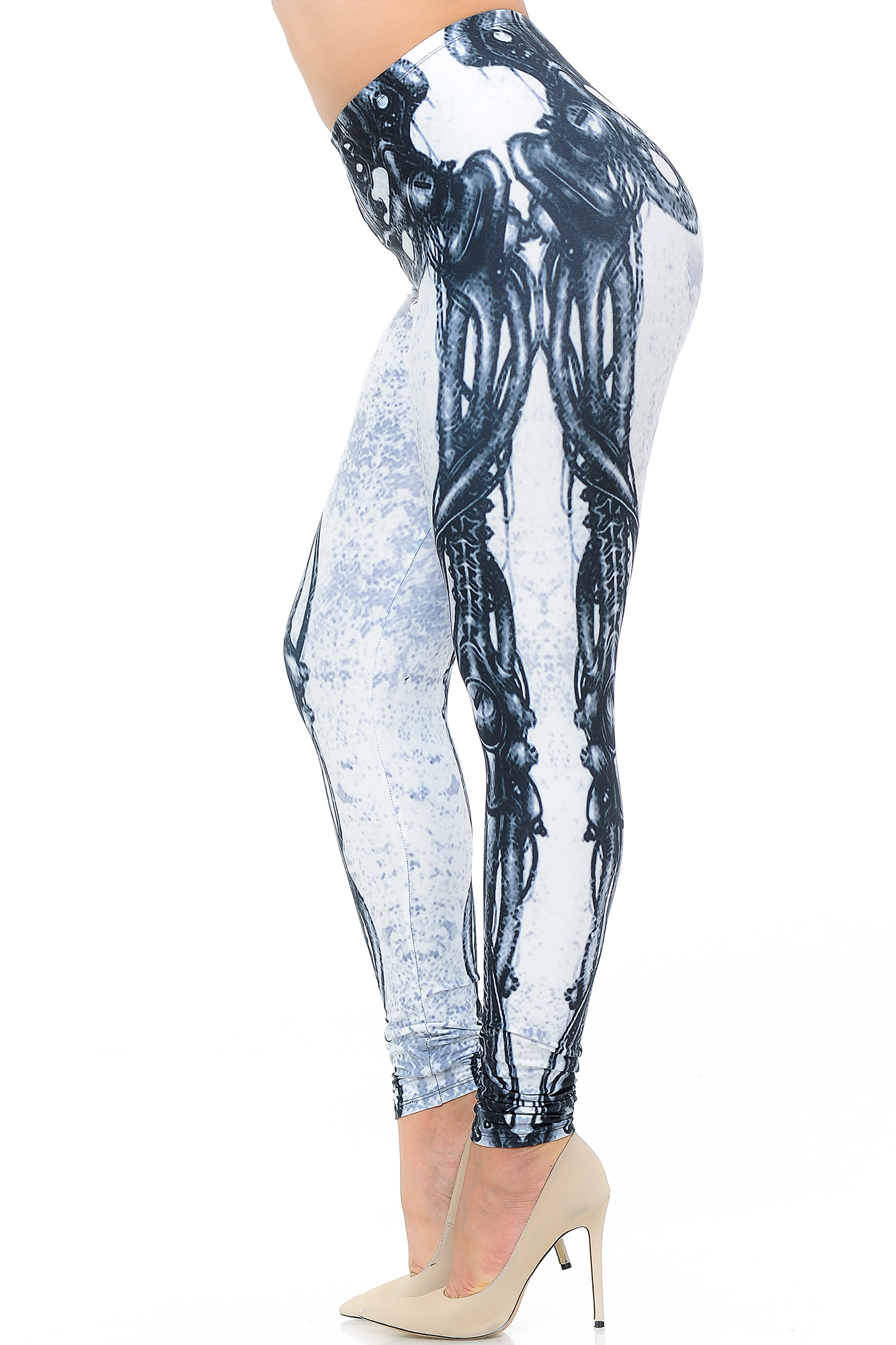 Wholesale Creamy Soft White Bio Mechanical Skeleton Extra Plus Size Leggings (Steam Punk) - 3X-5X - USA Fashion™