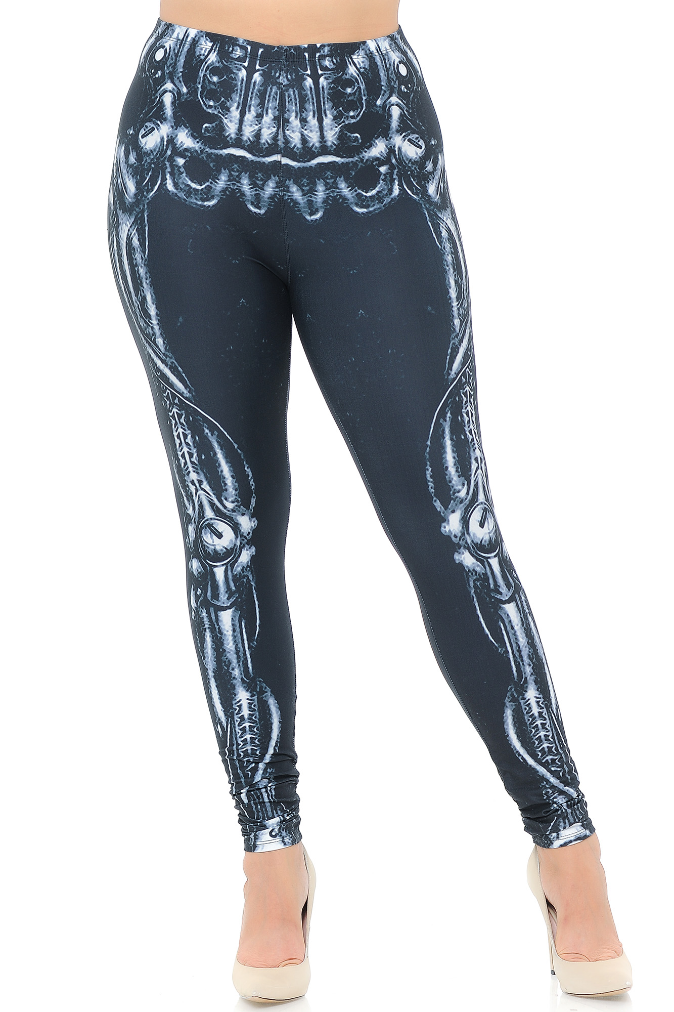 Wholesale Creamy Soft Black Bio Mechanical Skeleton Extra Plus Size Leggings (Steam Punk) - 3X-5X - USA Fashion™