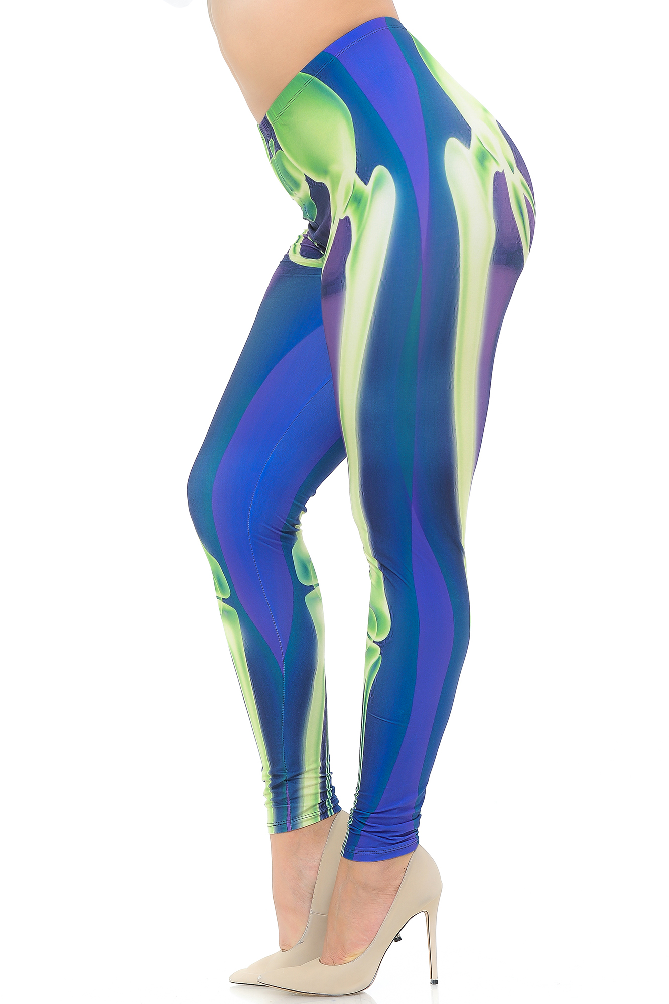 Wholesale Creamy Soft Cyan Blue Skeleton Bones Plus Size Leggings - USA Fashion™