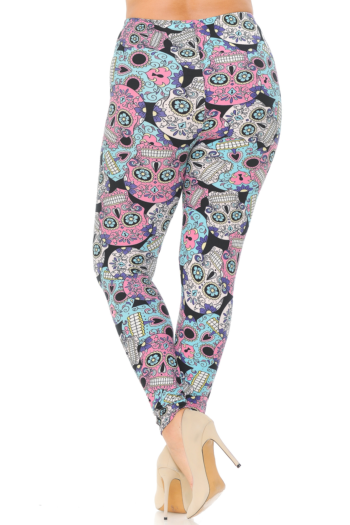 Wholesale Buttery Smooth Pastel Sugar Skull Plus Size Leggings