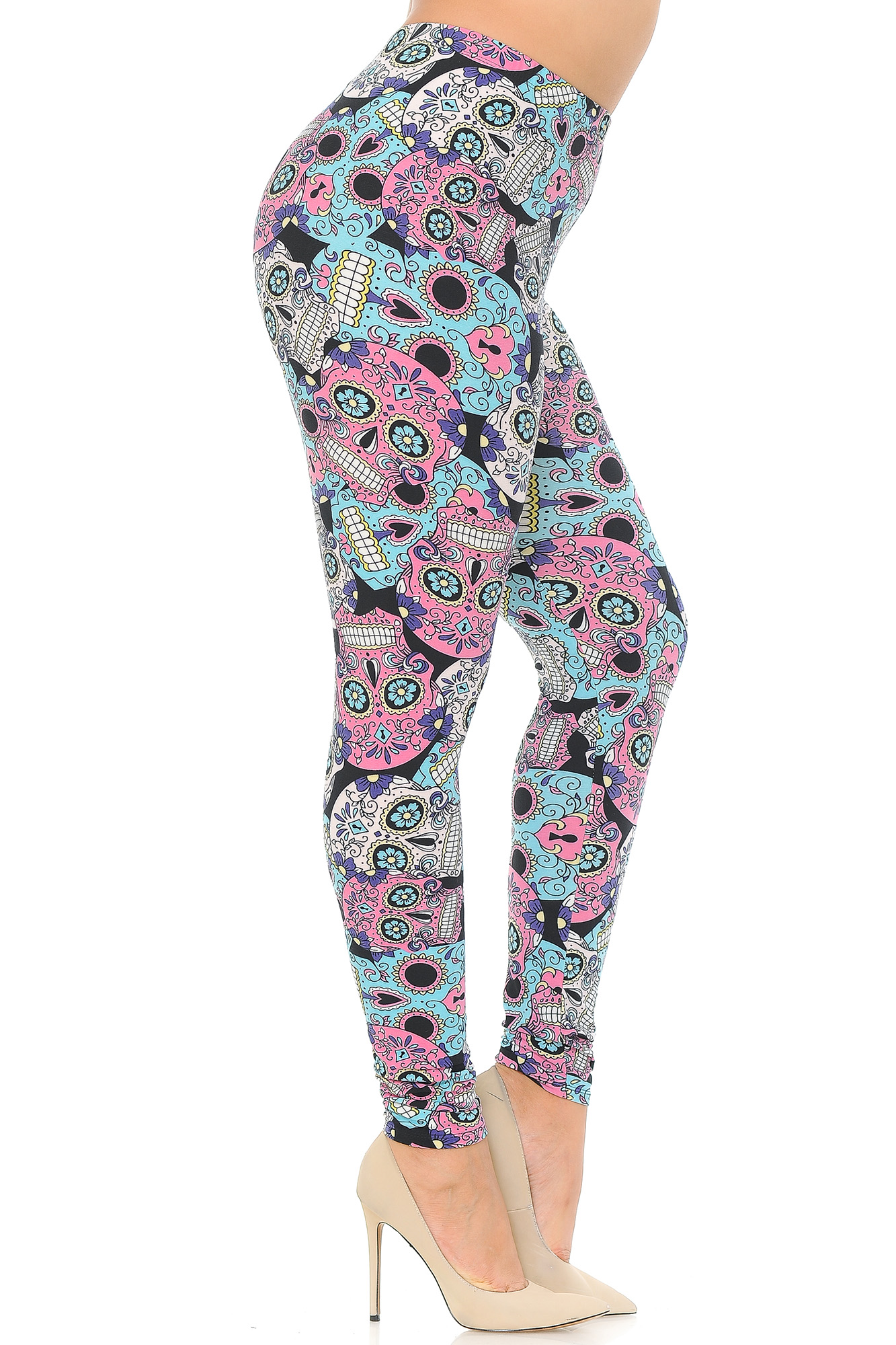 Wholesale Buttery Smooth Pastel Sugar Skull Plus Size Leggings