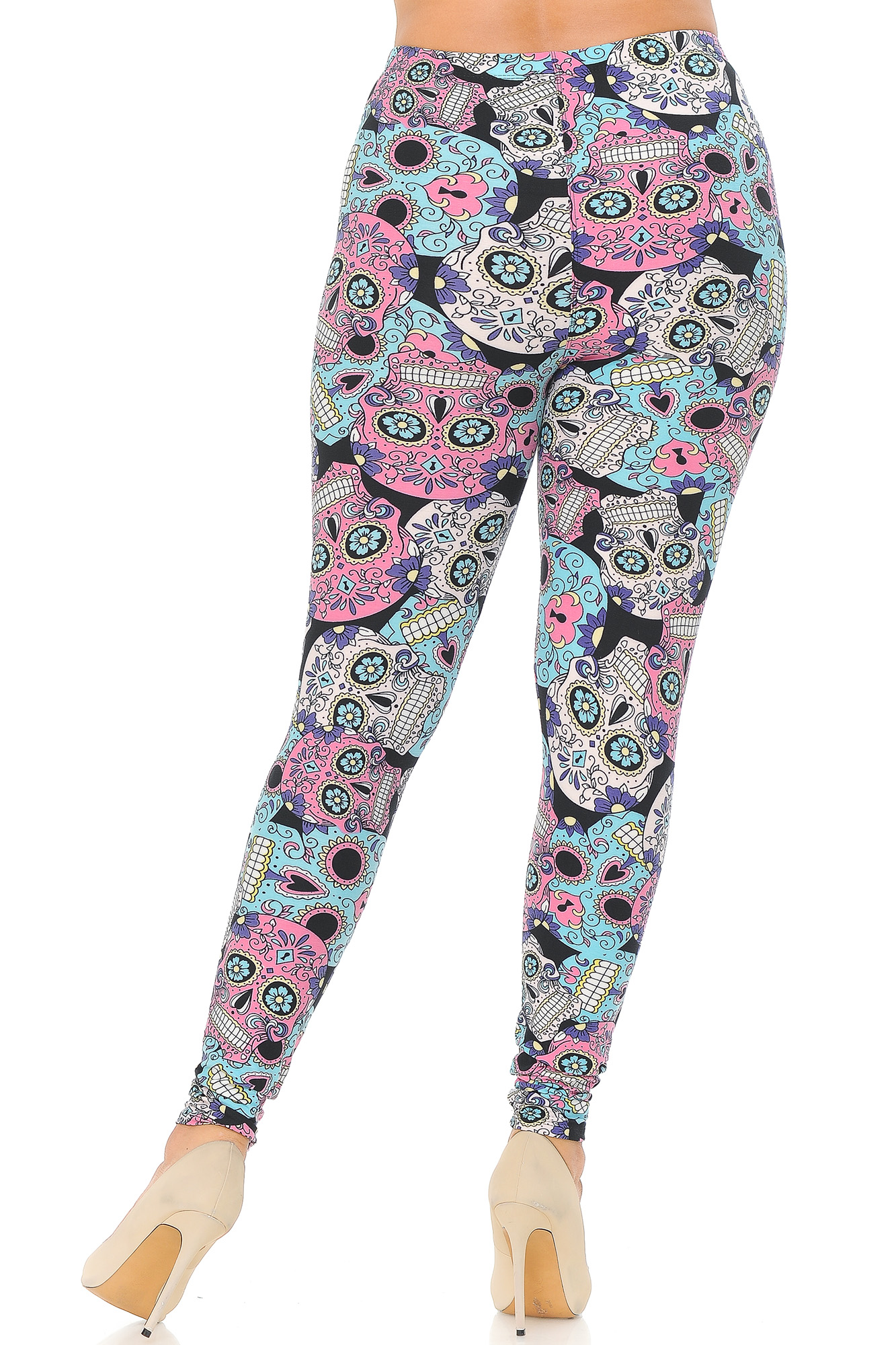 Wholesale Buttery Smooth Pastel Sugar Skull Extra Plus Size Leggings - 3X-5X