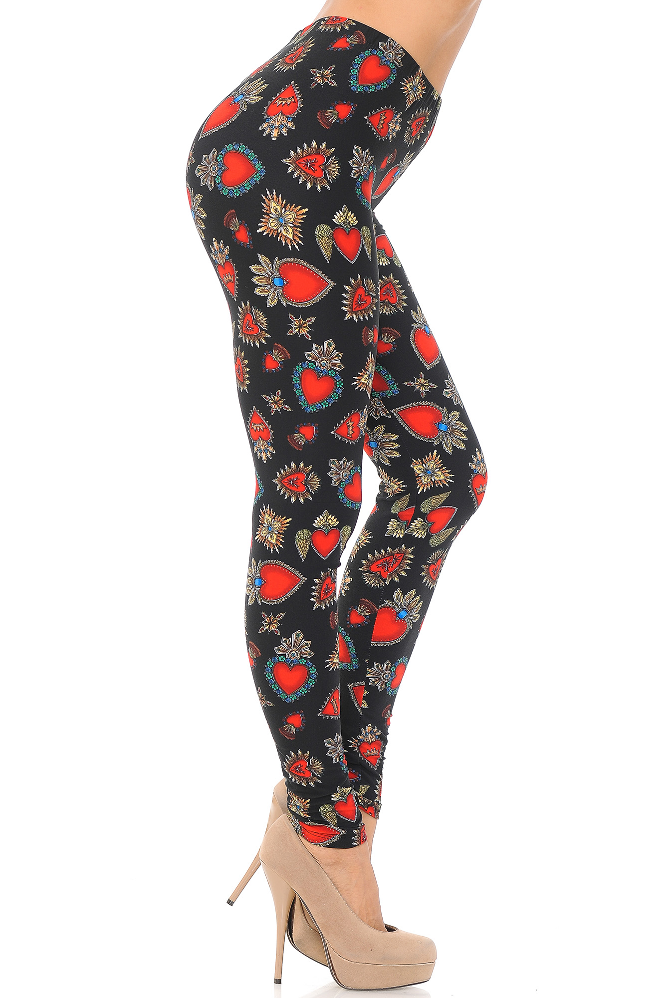 Wholesale Buttery Smooth Jeweled Hearts Extra Plus Size Leggings - 3X-5X