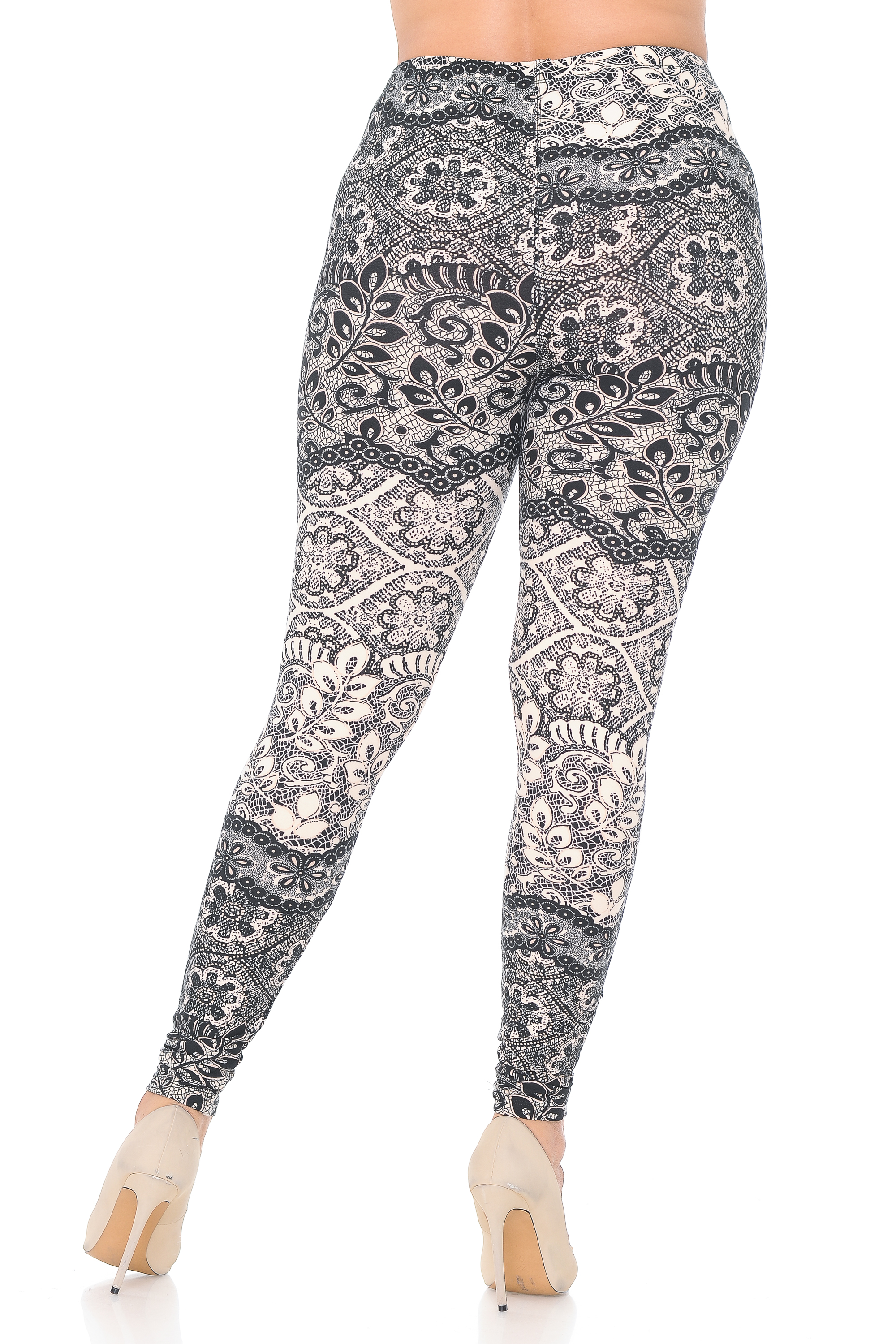 Wholesale Buttery Smooth Cream Leaf Plus Size Leggings