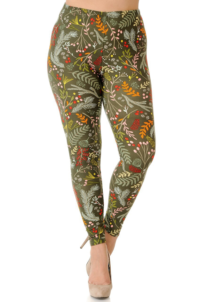 Wholesale Buttery Smooth Olive Garden Extra Plus Size Leggings - 3X-5X