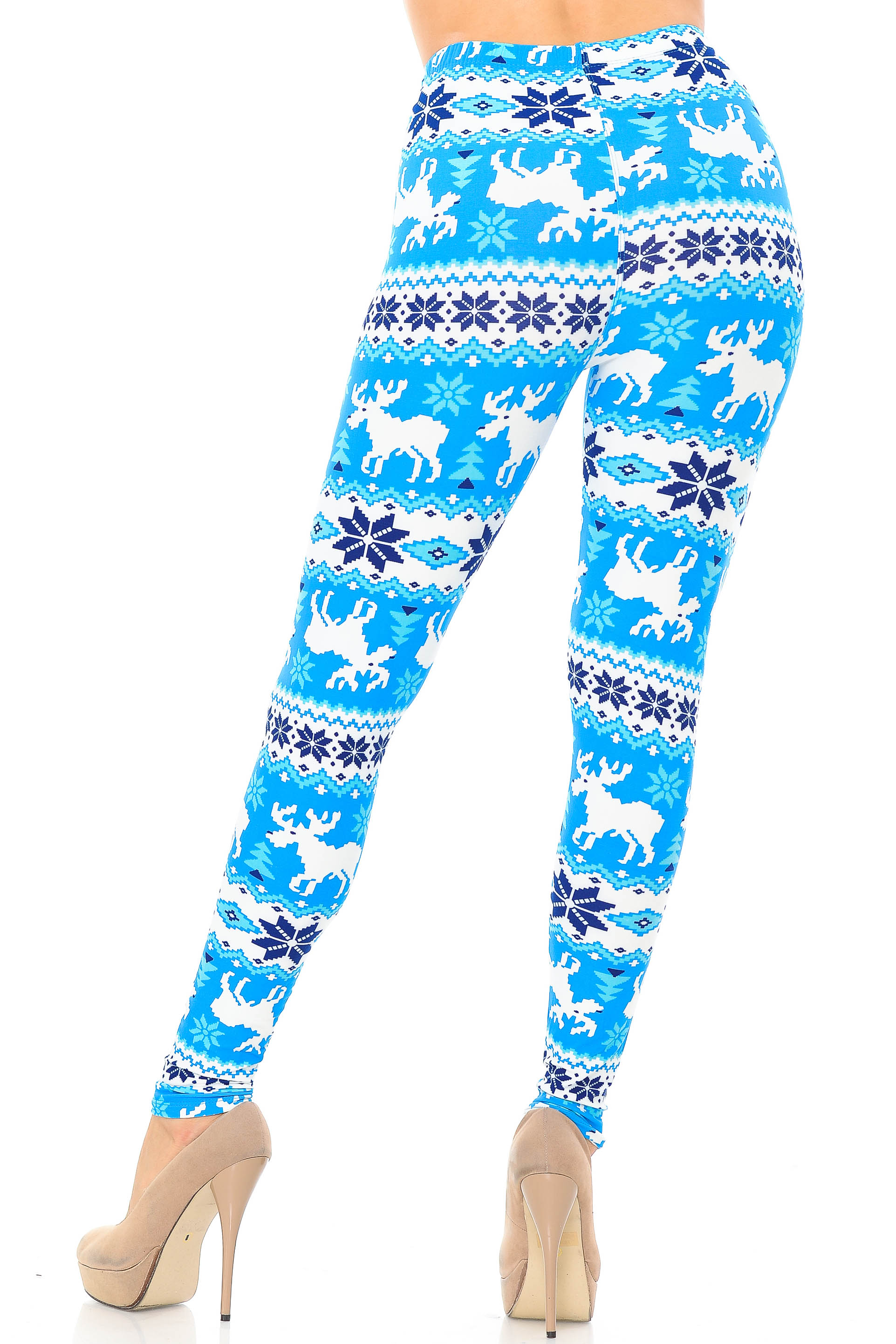 Wholesale Buttery Smooth Icy Blue Christmas Reindeer Leggings