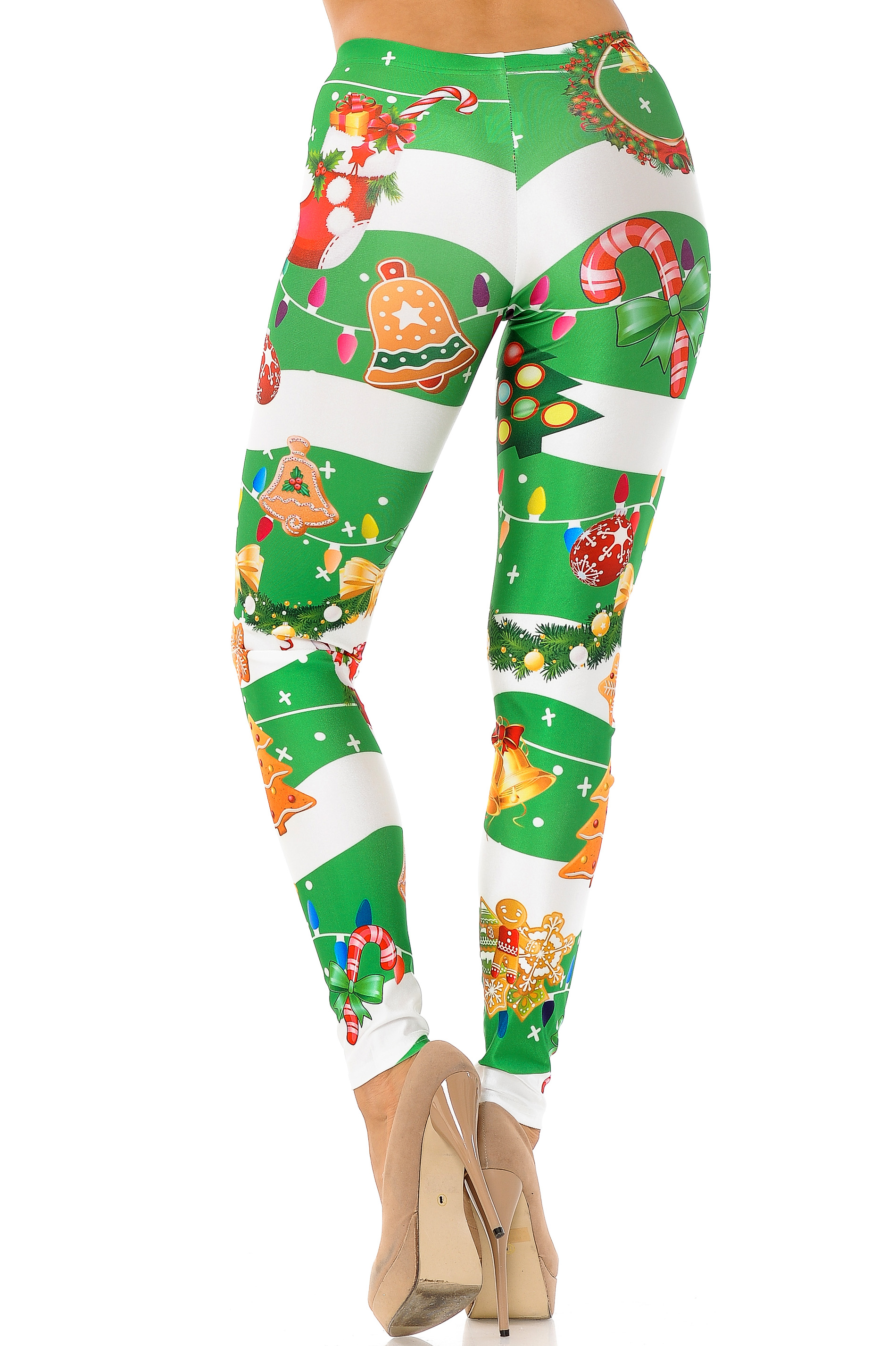 Wholesale Holiday Green Christmas Garland Wrap Leggings