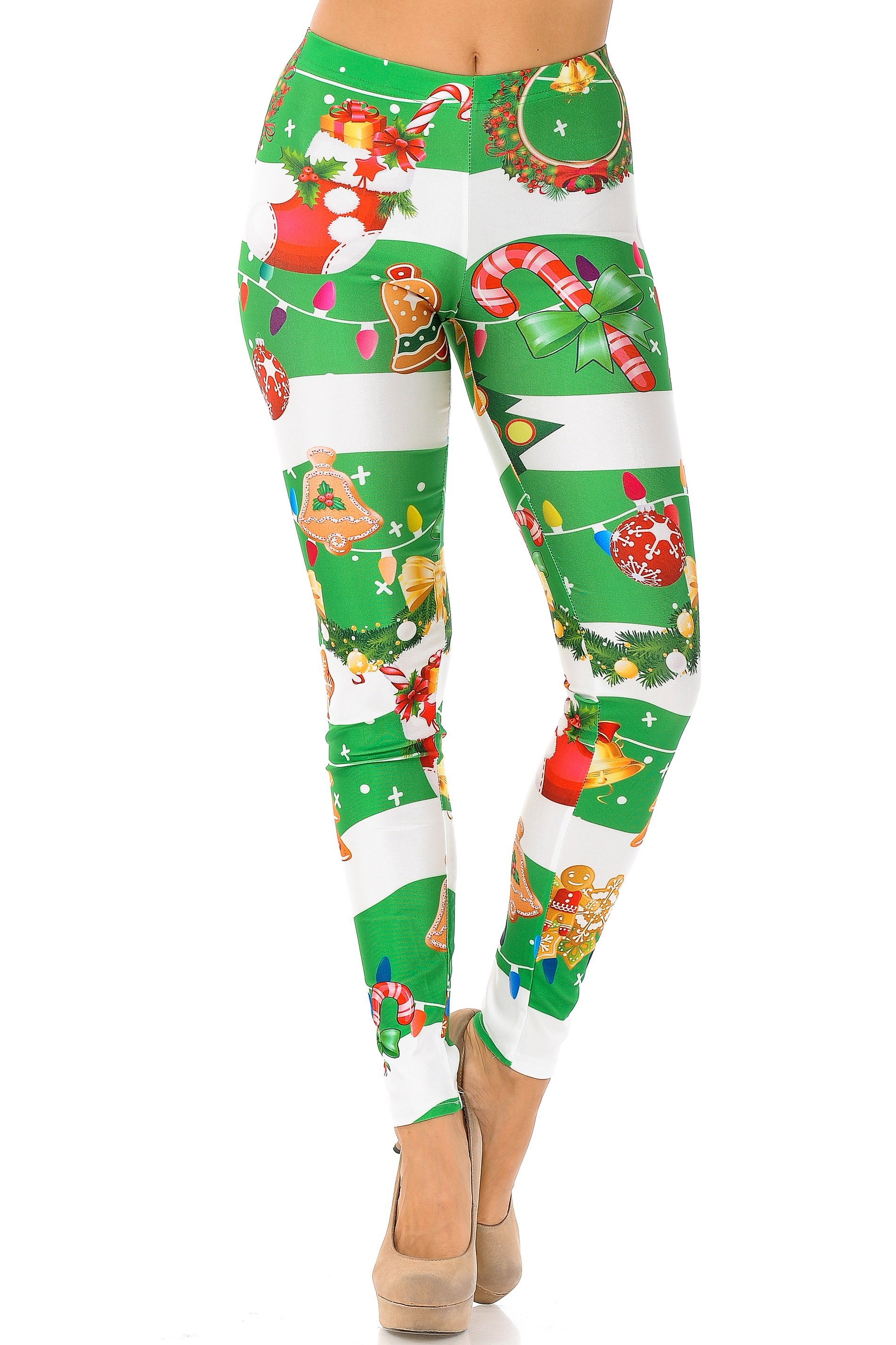 Wholesale Holiday Green Christmas Garland Wrap Leggings