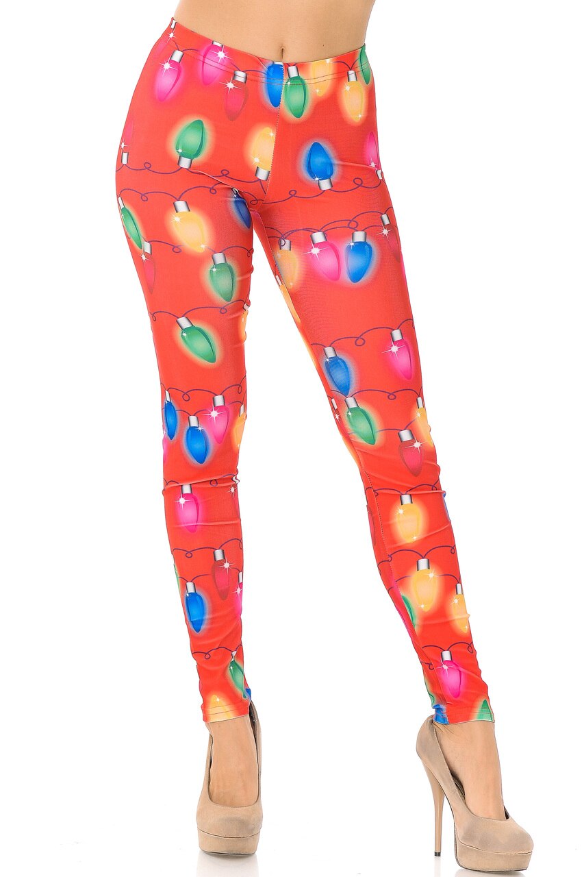 Wholesale Ruby Red Colorful Christmas Lights Plus Size Leggings