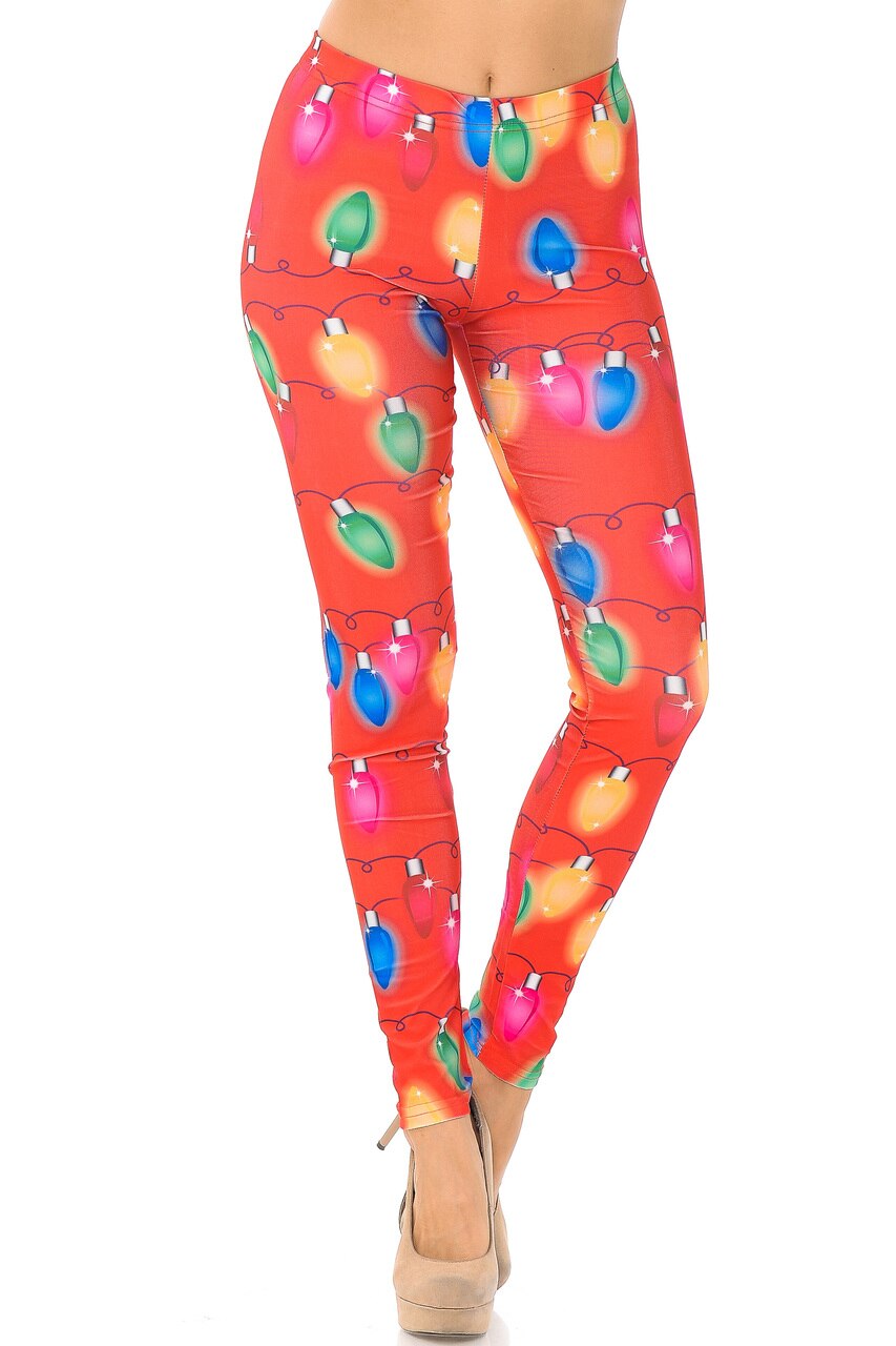 Wholesale Ruby Red Colorful Christmas Lights Plus Size Leggings