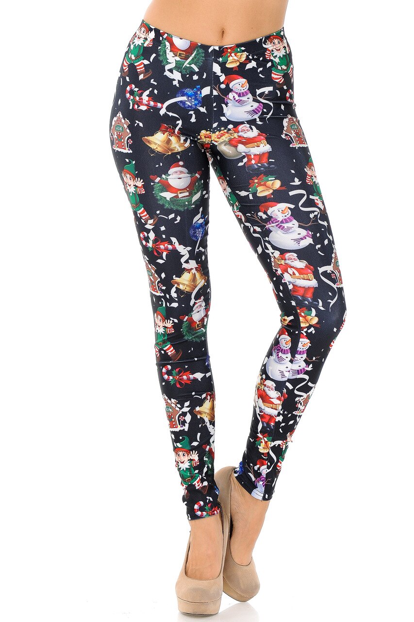 Wholesale Black Wonderful Festive Christmas Plus Size Leggings