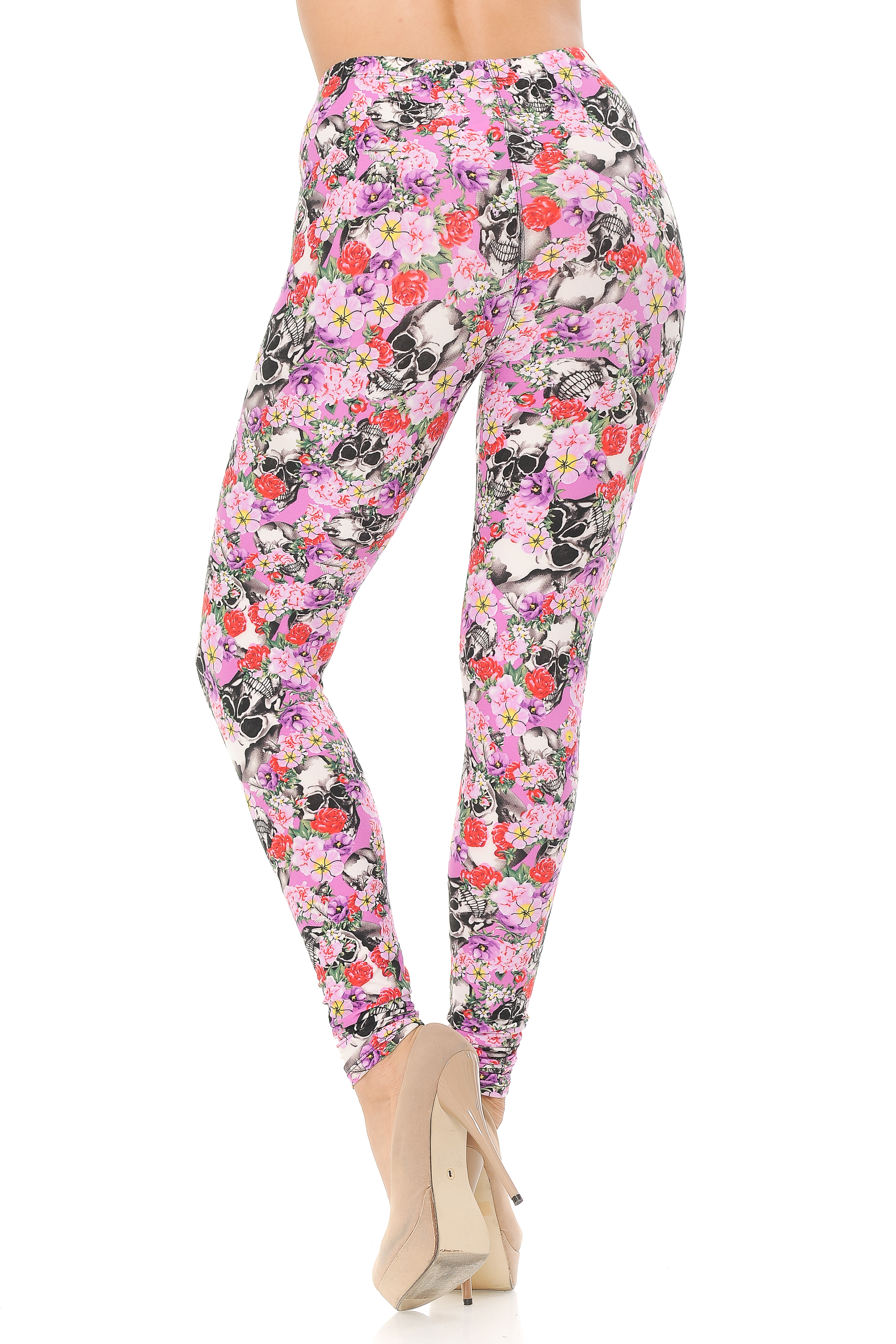 Wholesale Buttery Smooth Pink Blossom Skulls Leggings