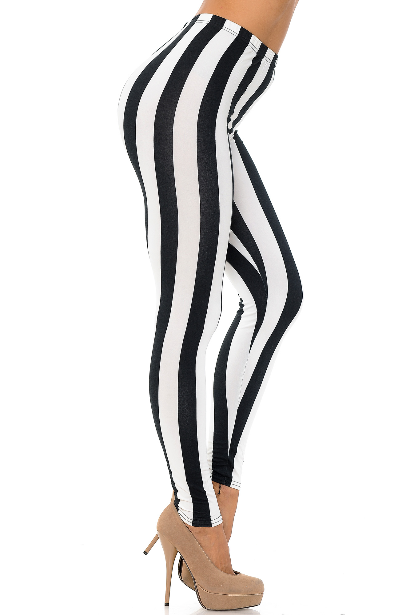 Wholesale Buttery Smooth Black and White Wide Stripe Leggings