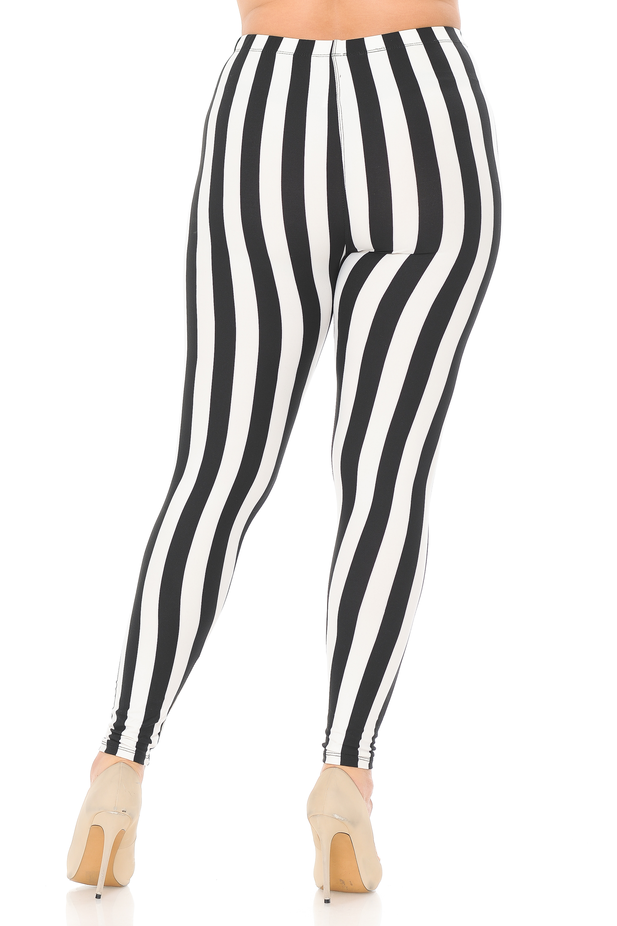 Wholesale Buttery Smooth Black and White Wide Stripe Plus Size Leggings