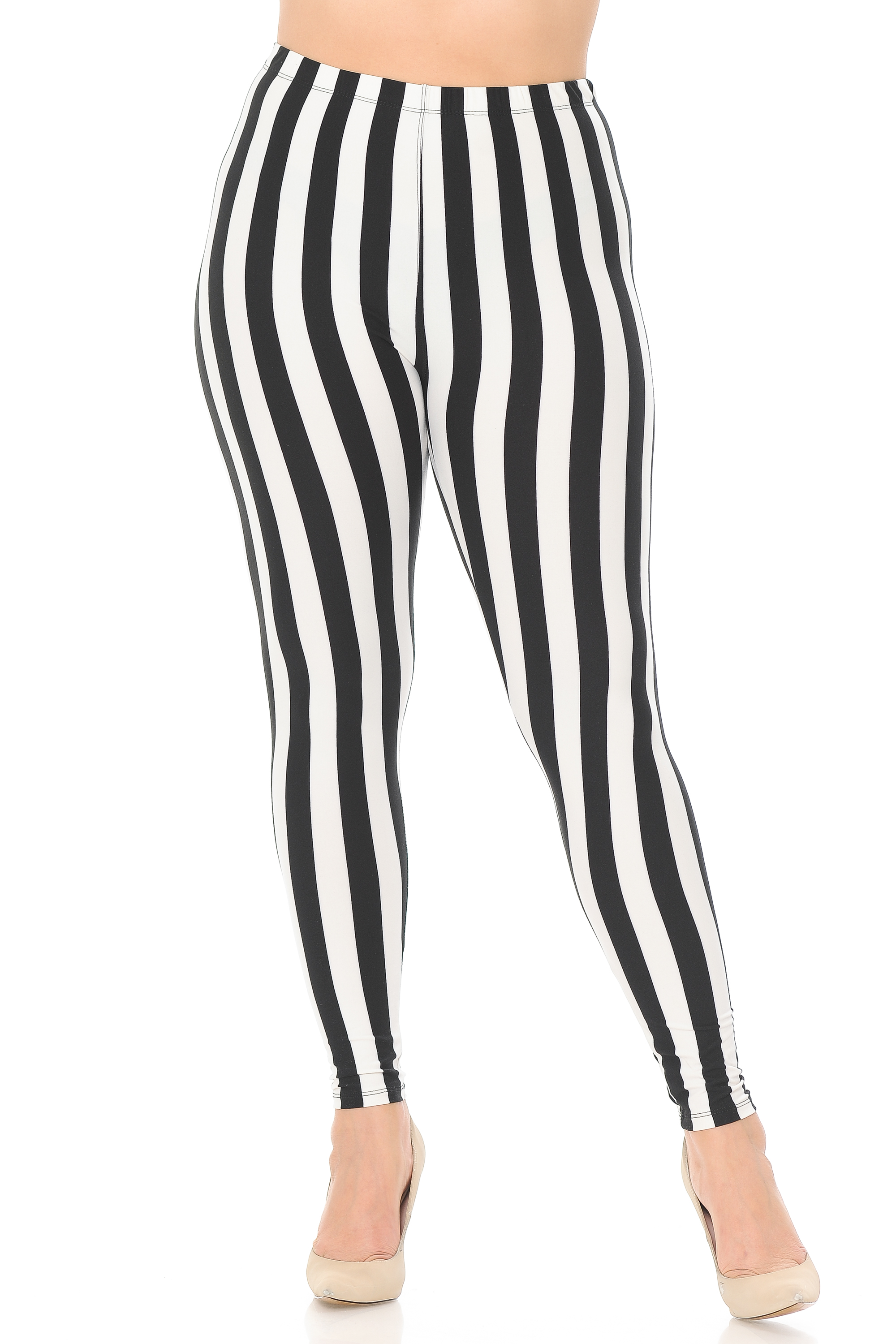 Wholesale Buttery Smooth Black and White Wide Stripe Plus Size Leggings