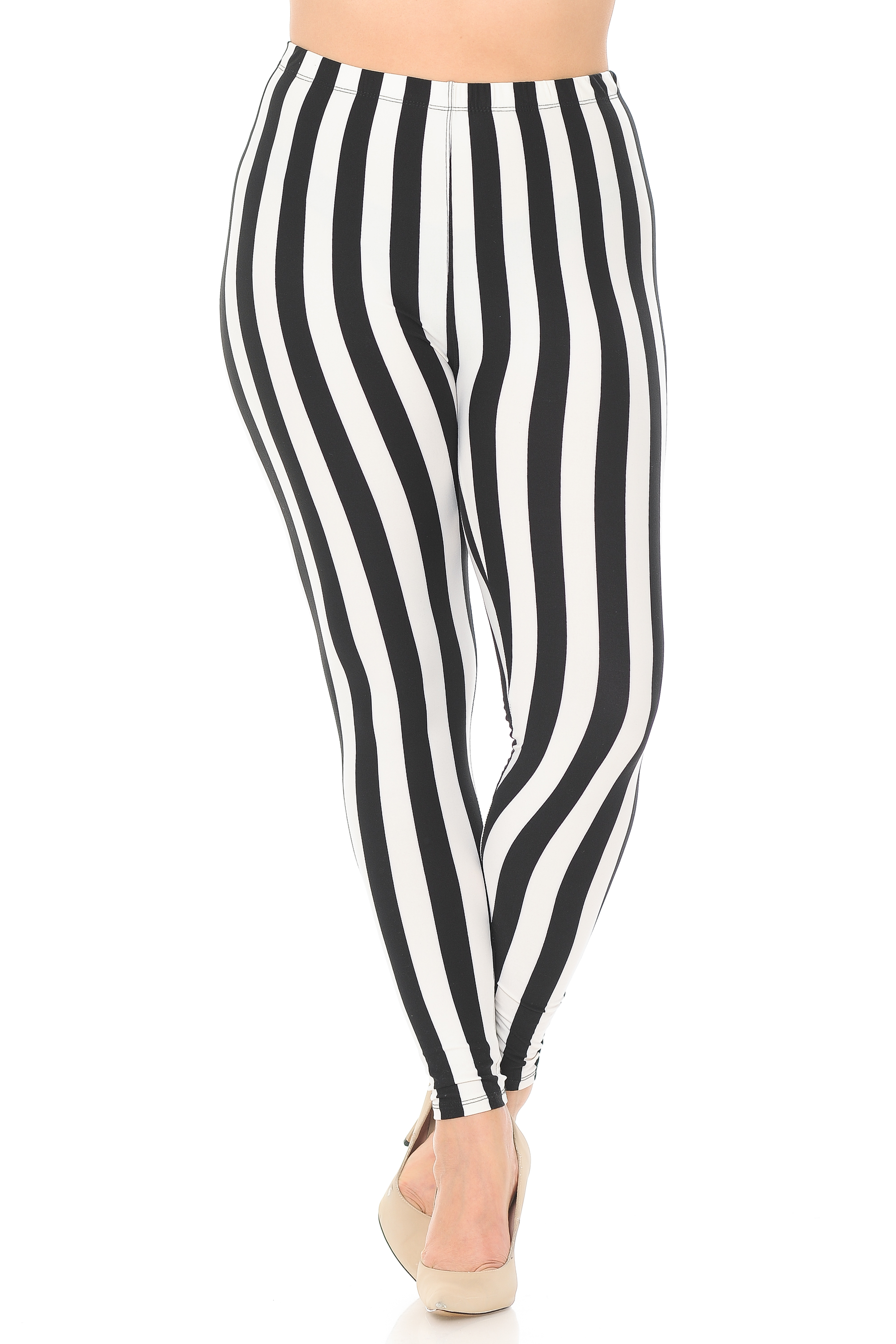 Wholesale Buttery Smooth Black and White Wide Stripe Plus Size Leggings