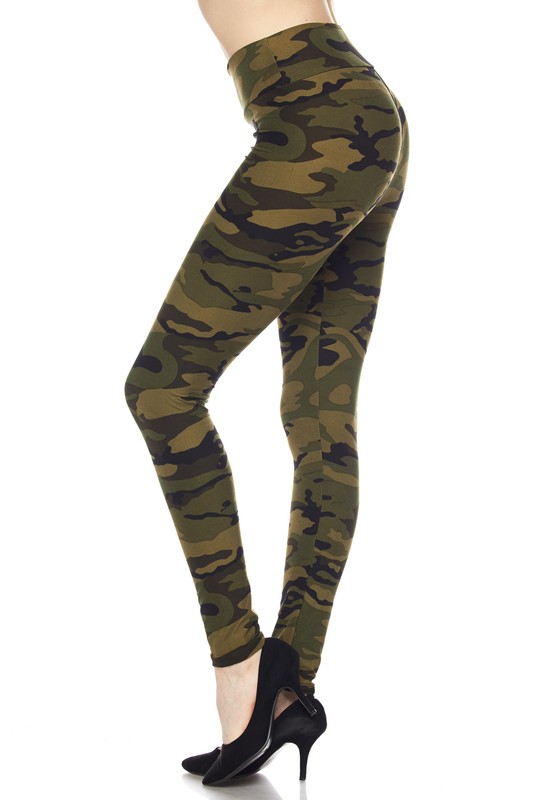 Wholesale Buttery Smooth Green Camouflage High Waist Leggings