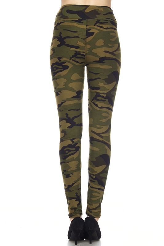 Wholesale Buttery Smooth Green Camouflage High Waist Leggings