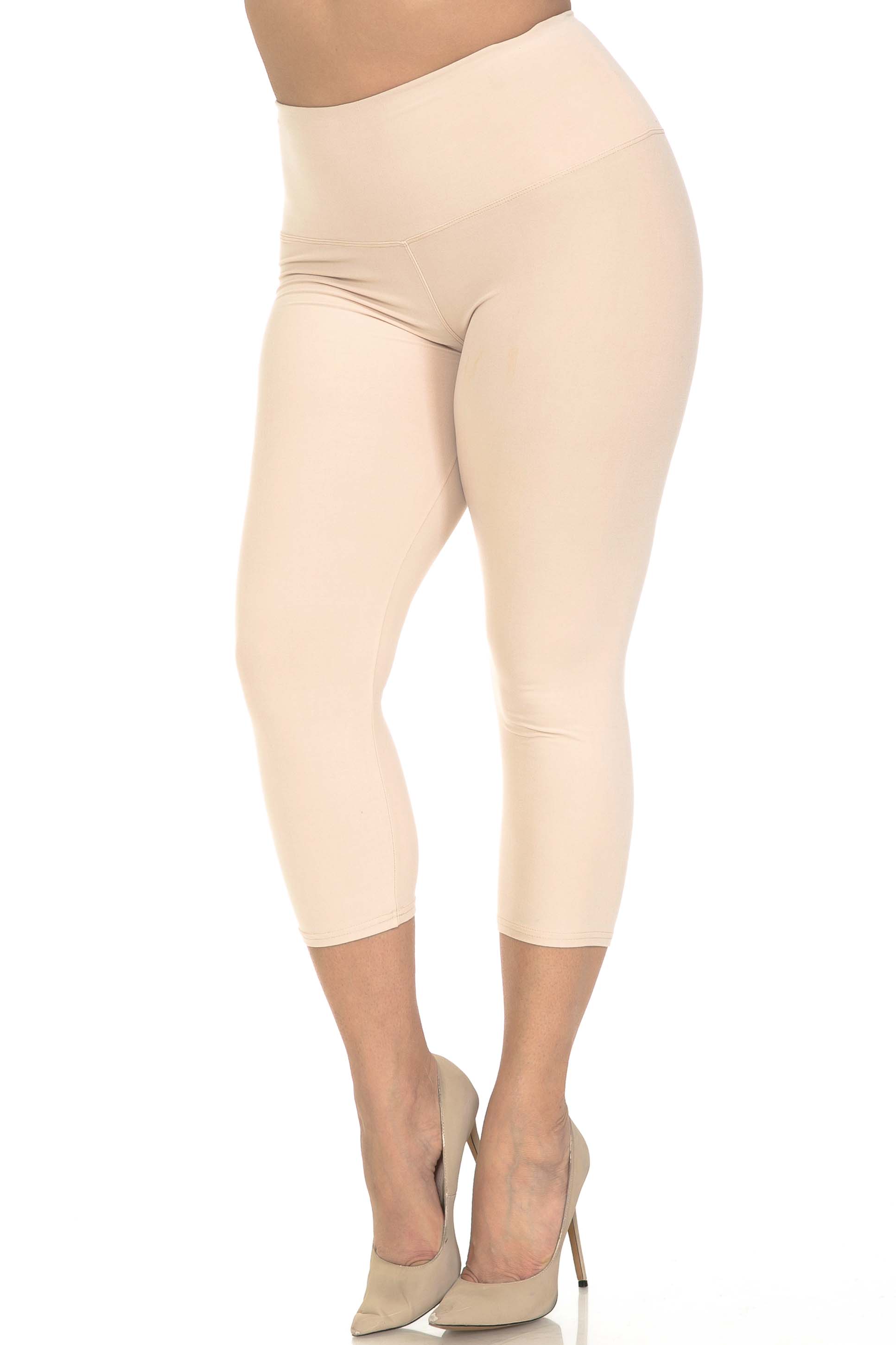 Wholesale Buttery Smooth Basic Solid High Waisted Plus Size Capris - 5 Inch - New Mix